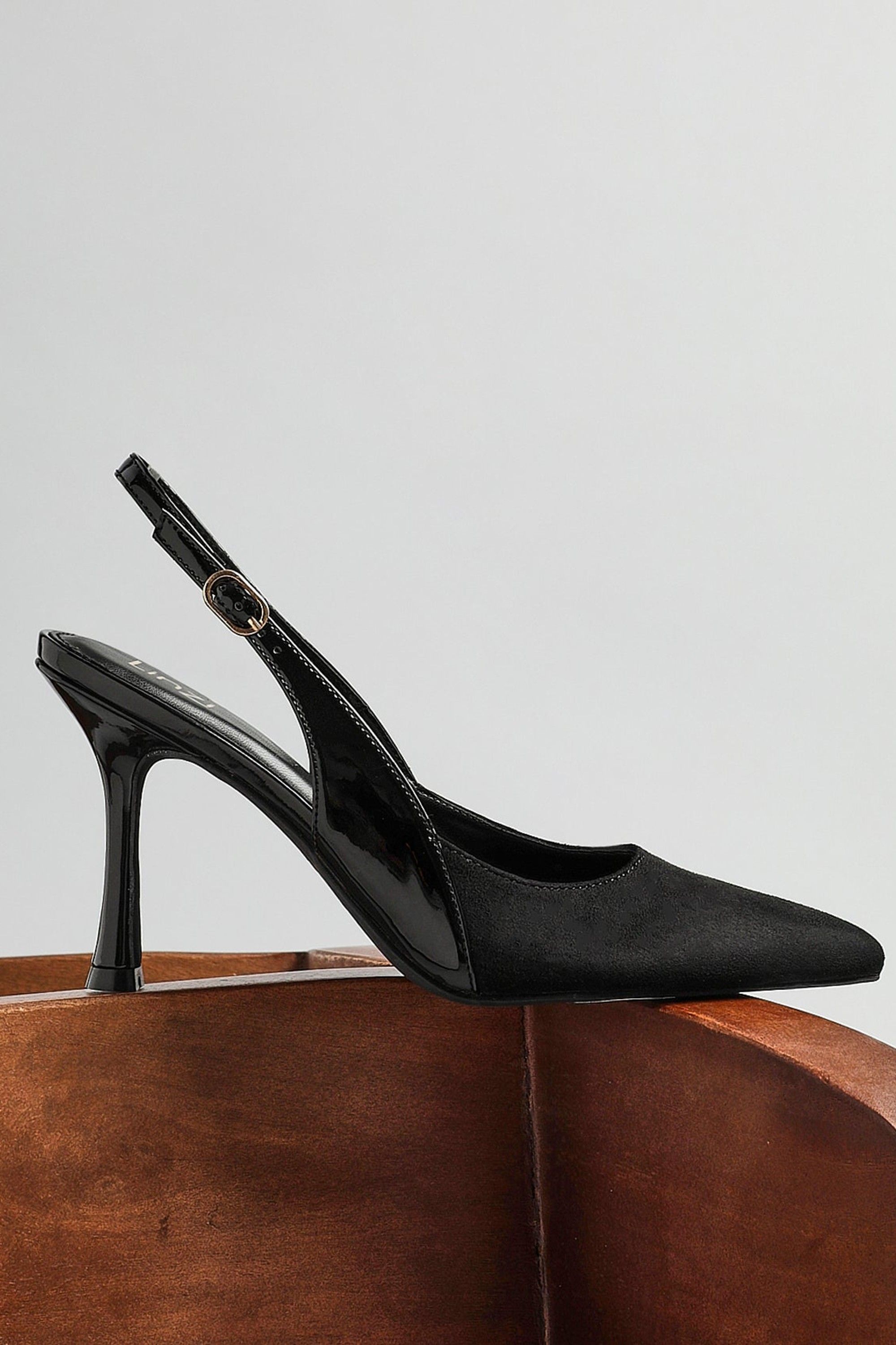 Linzi Wink Black Faux Suede Two Tone Court Heel image 2