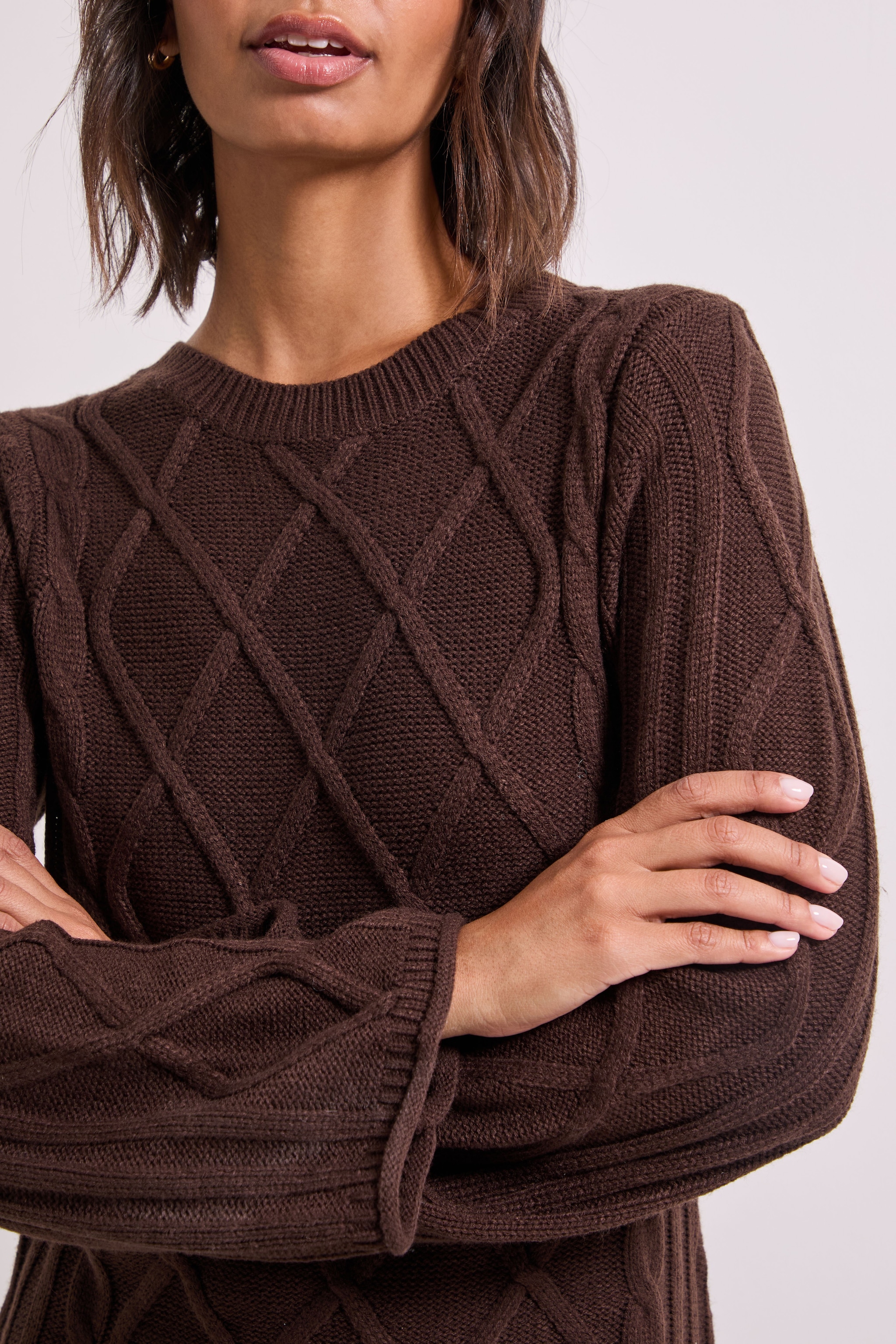 Dorothy Perkins Cable Detail Midi Dress Chocolate image 5