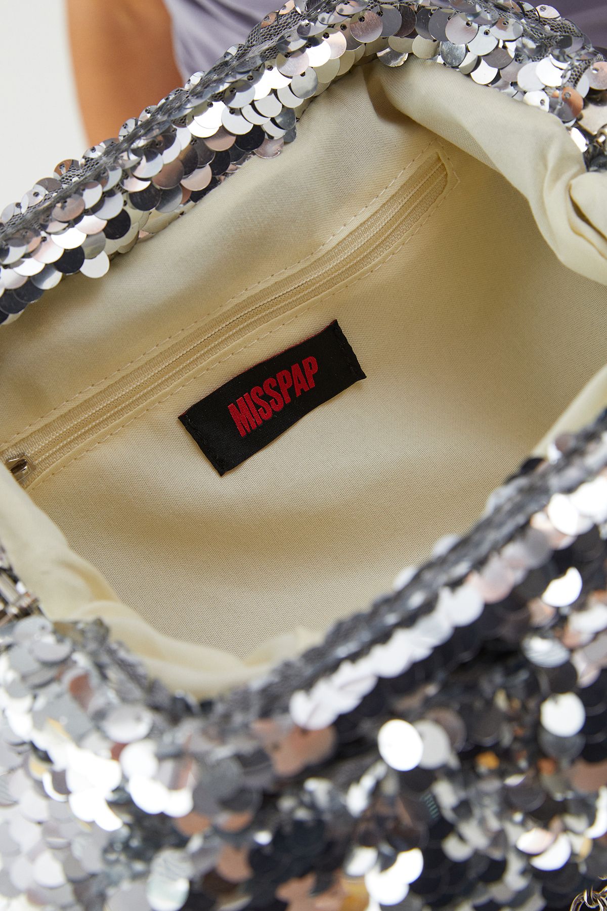 MissPap Slouchy Sequin Clutch Bag Silver image 3