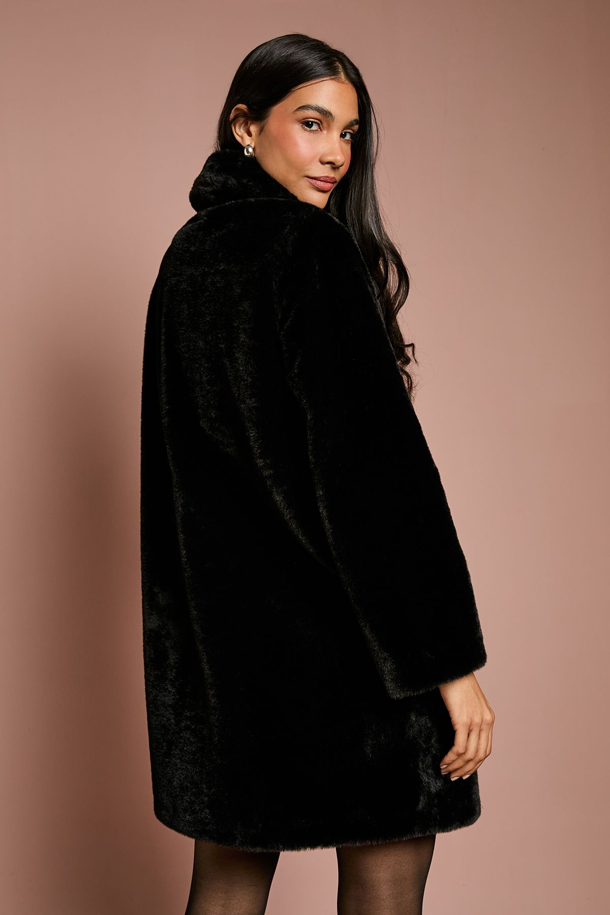 Coast Black Diamante Faux Fur Button Through Occasion Coat Black image 3