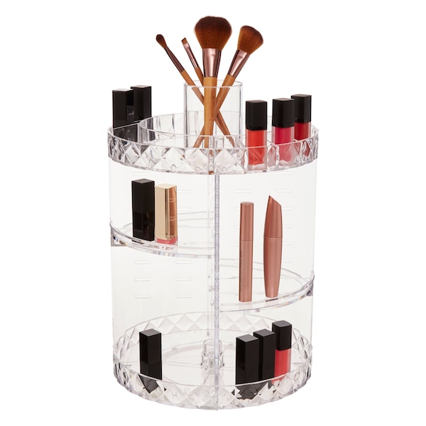 Orsina Sturdy 3 Tiered Round Revolving Black Cosmetics Organiser, Rotating Organiser, Makeup Drawer Organizer