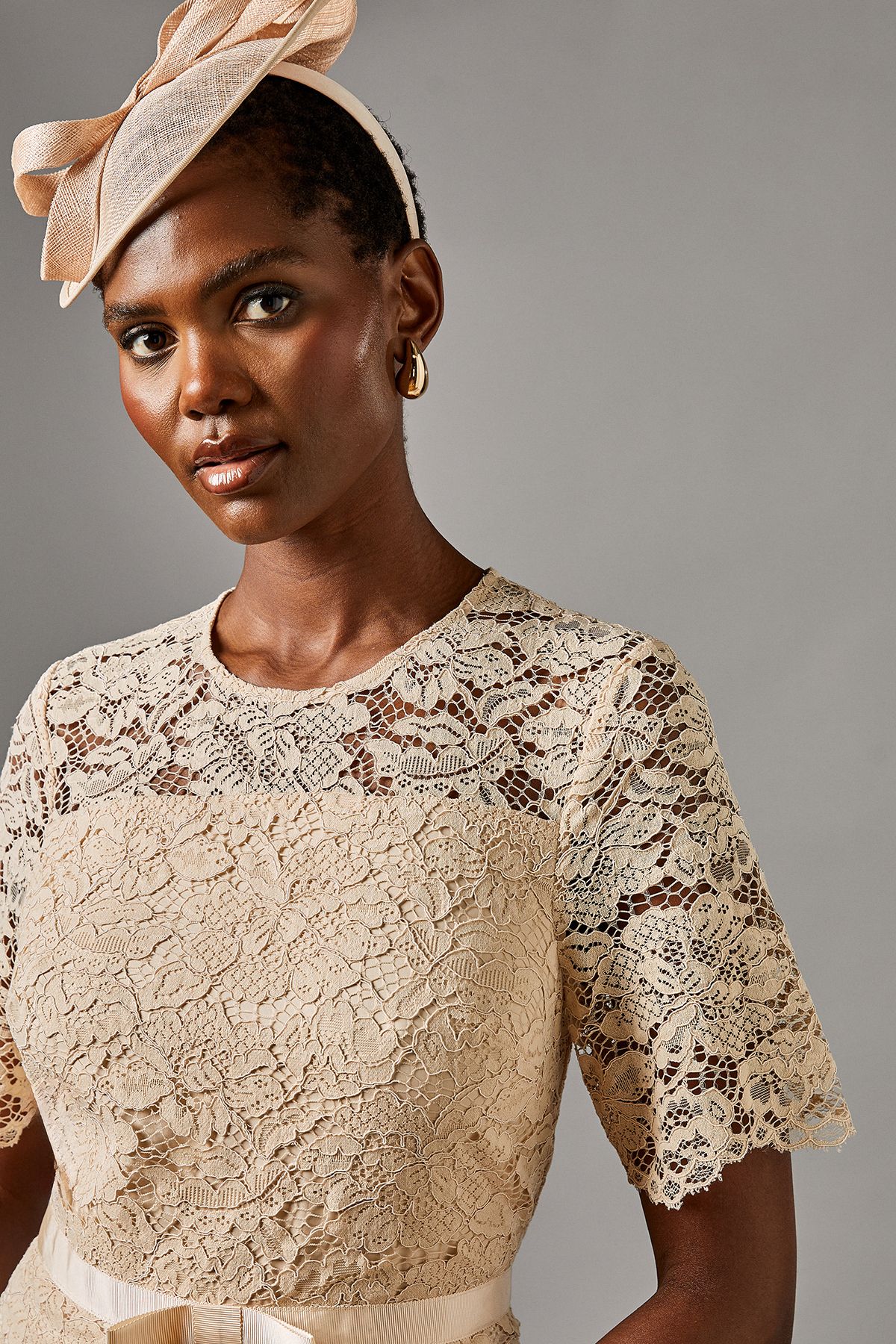 Coast Lace And Crepe Full Skirted Midi Dress Champagne image 4