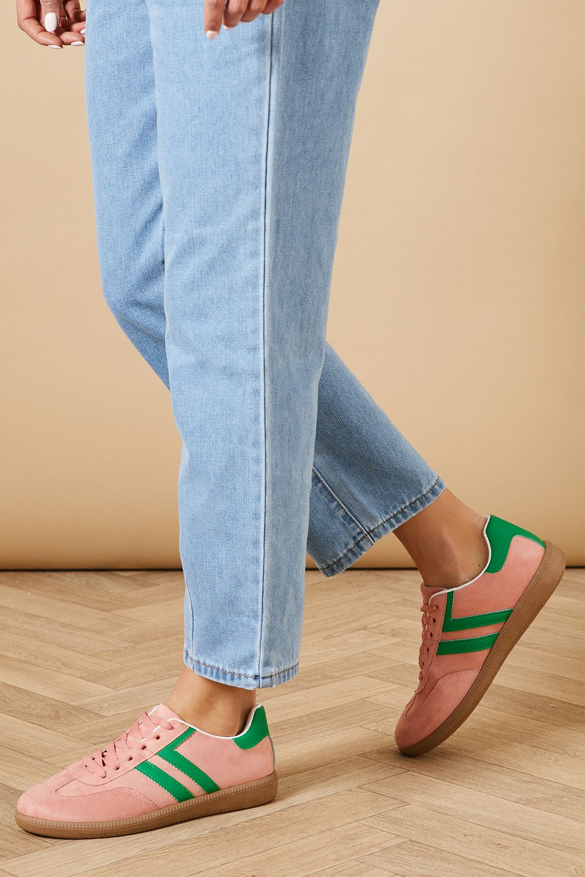 Oasis Anjali Faux Suede Contrast Stripe Lace Up Trainers Pink image 1