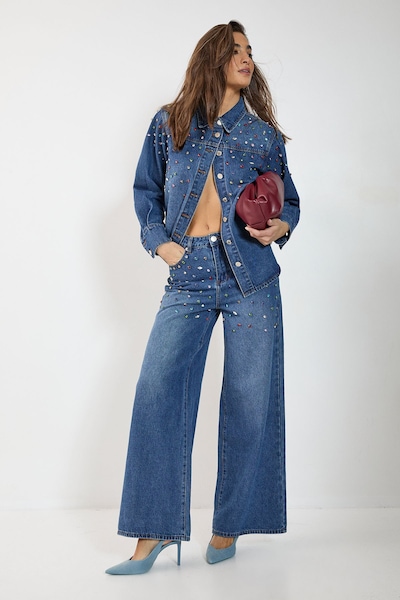 NastyGal Denim Jewel Baggy Jeans Authentic Midwash