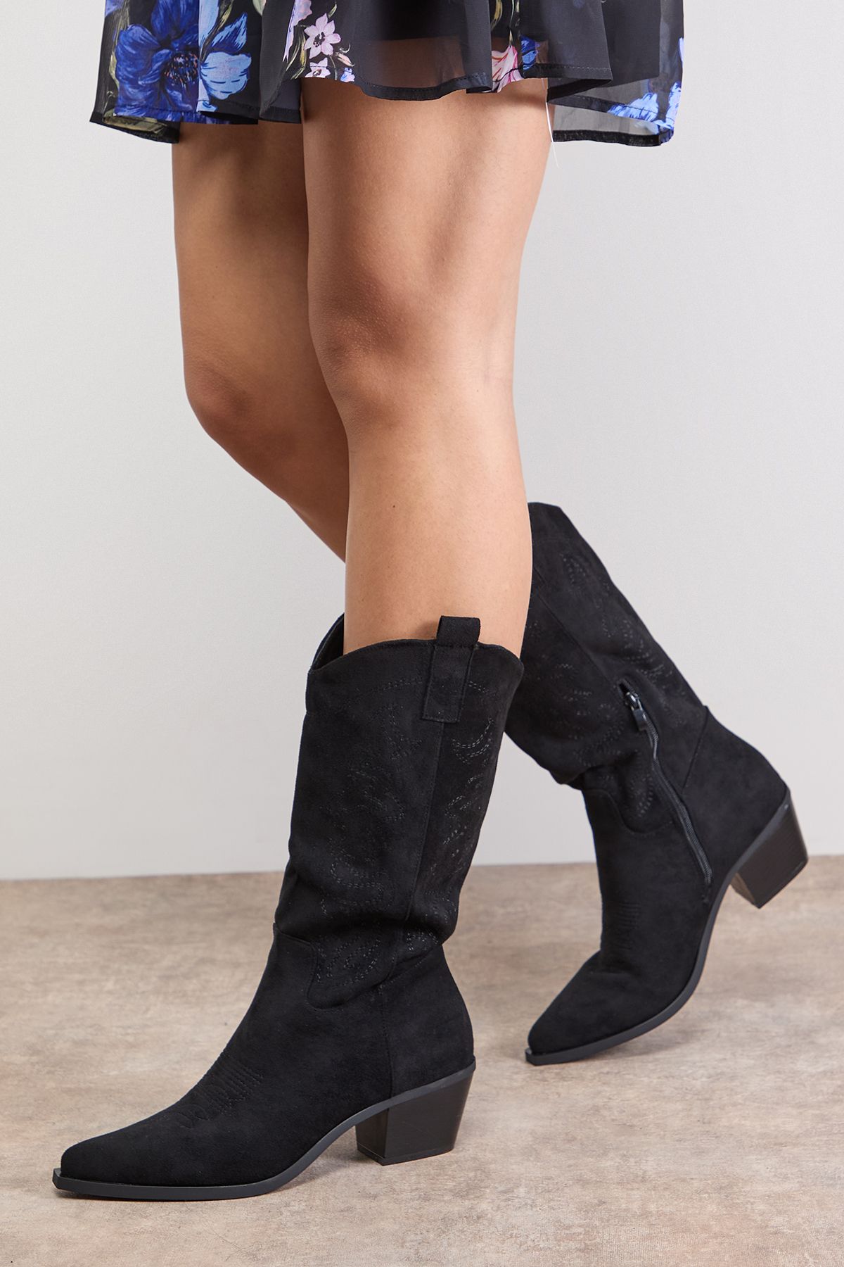 Oasis Elaina Faux Leather Western Cowboy Calf Boots Natural Black