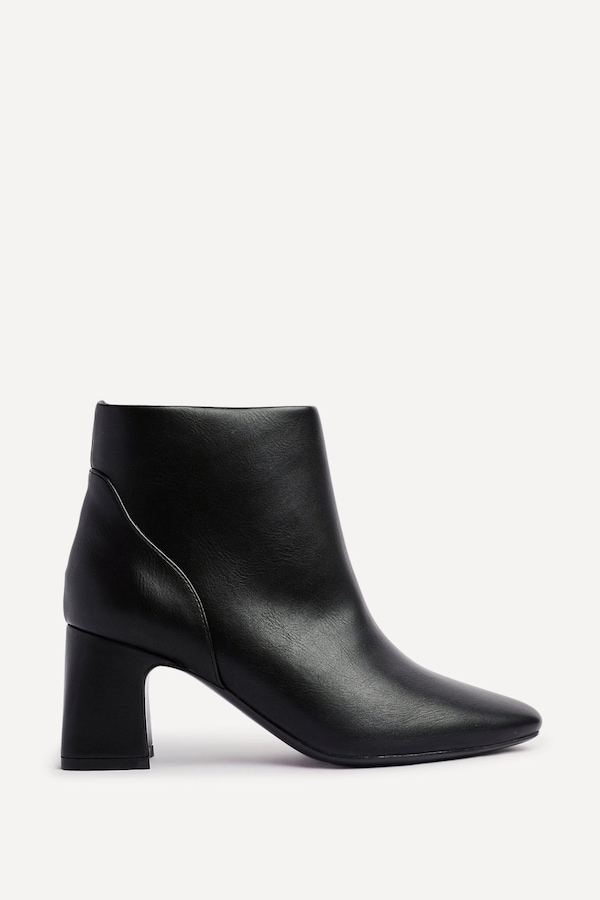Linzi Cove Black Faux Leather Soft Square Toe Block Heel Ankle Boot