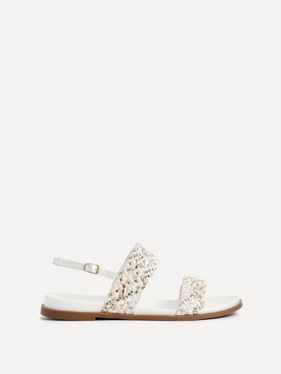 Linzi Galia White Faux Leather Handwoven Flat Sandals