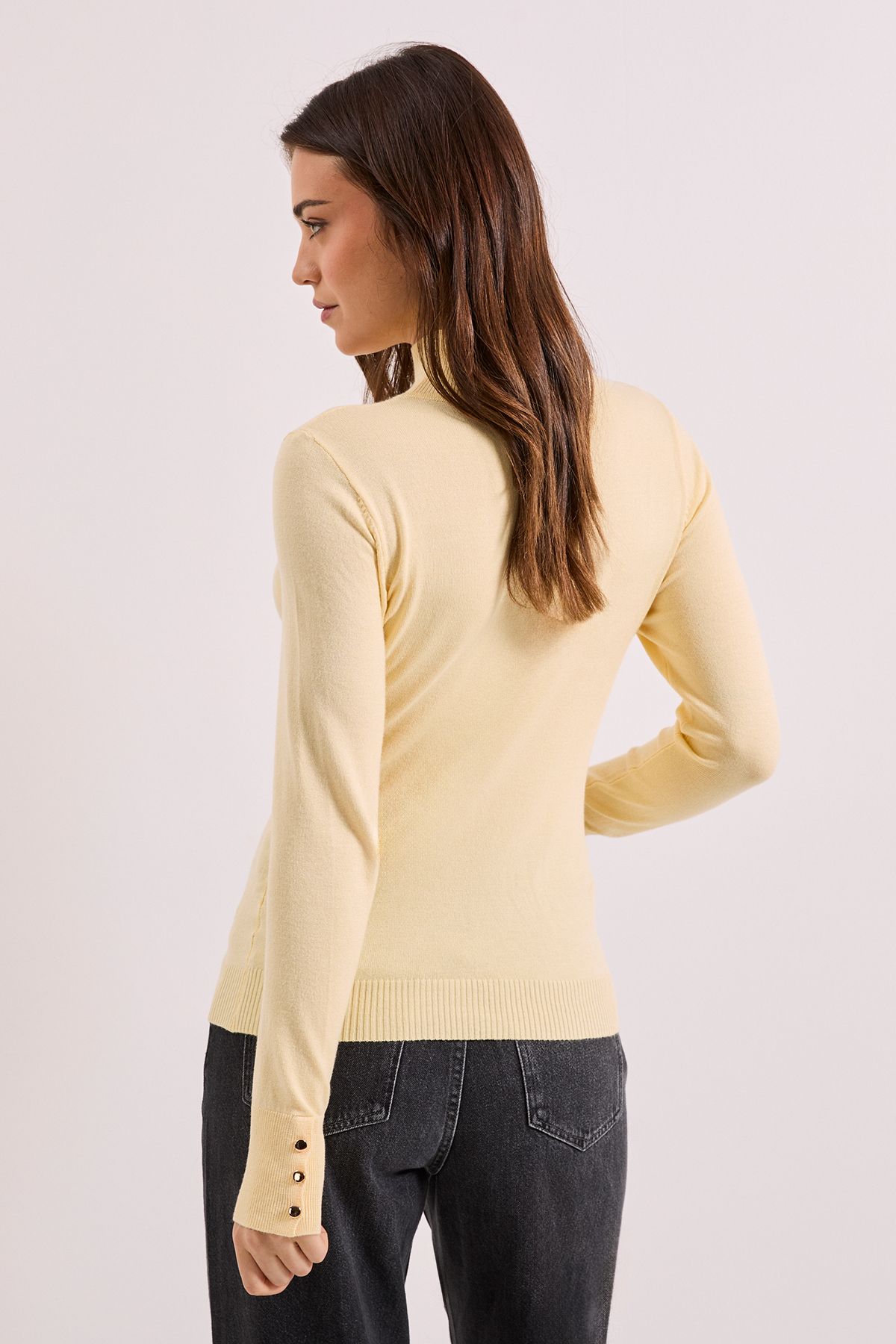 Dorothy Perkins Funnel Neck Button Cuff Longline Jumper Lemon image 3