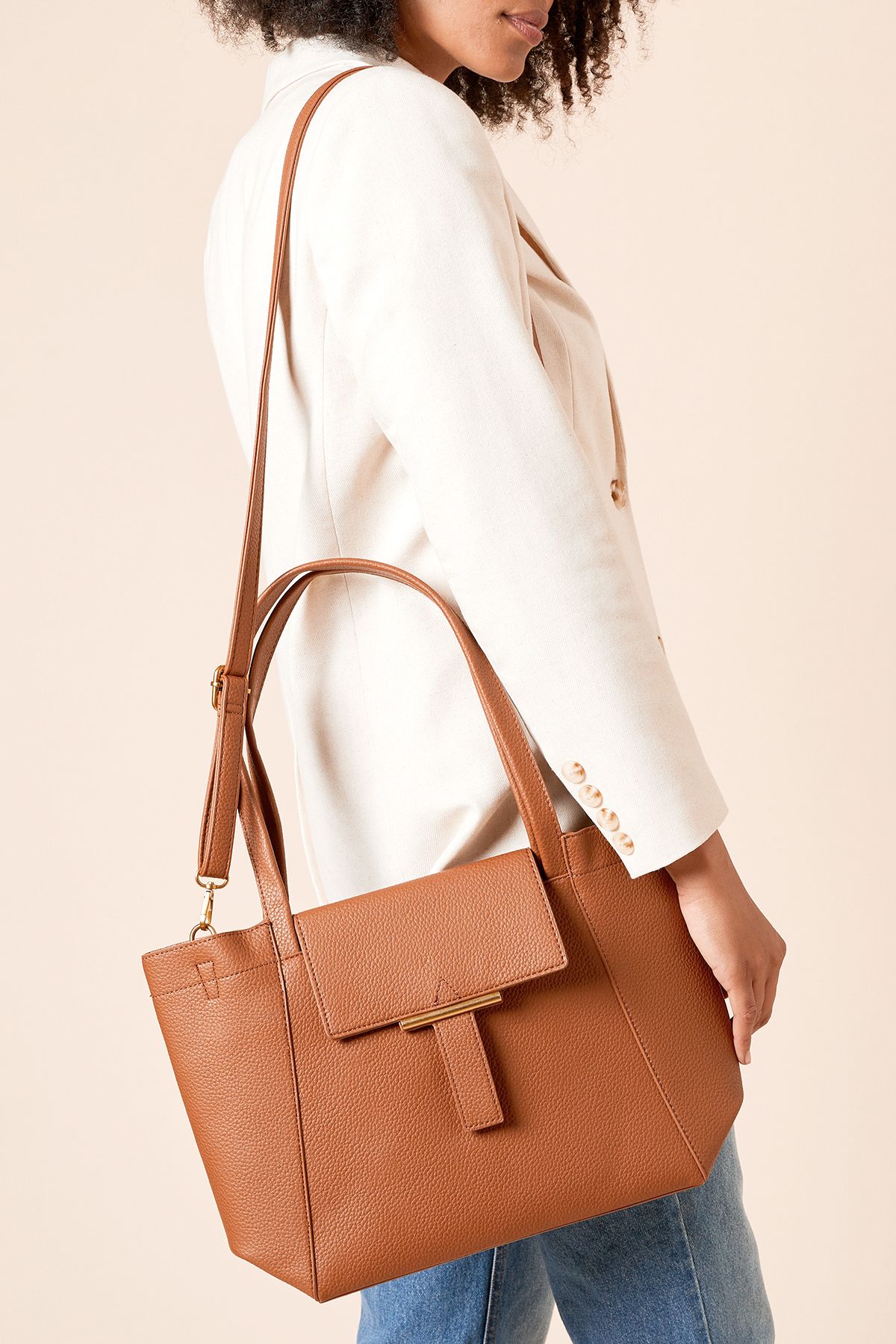 Dorothy Perkins Freya Tote Bag With Gold Hardware Tan image 2