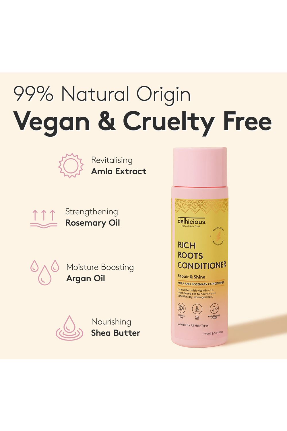 Delhicious Rich Roots Repair & Shine Conditioner - Amla & Rosemary 250ml Multi image 3