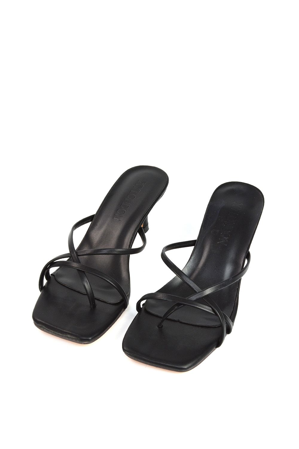 XY London 'Dream' Strappy Square Toe Kitten Heel Slip on Mule Sandals image 2
