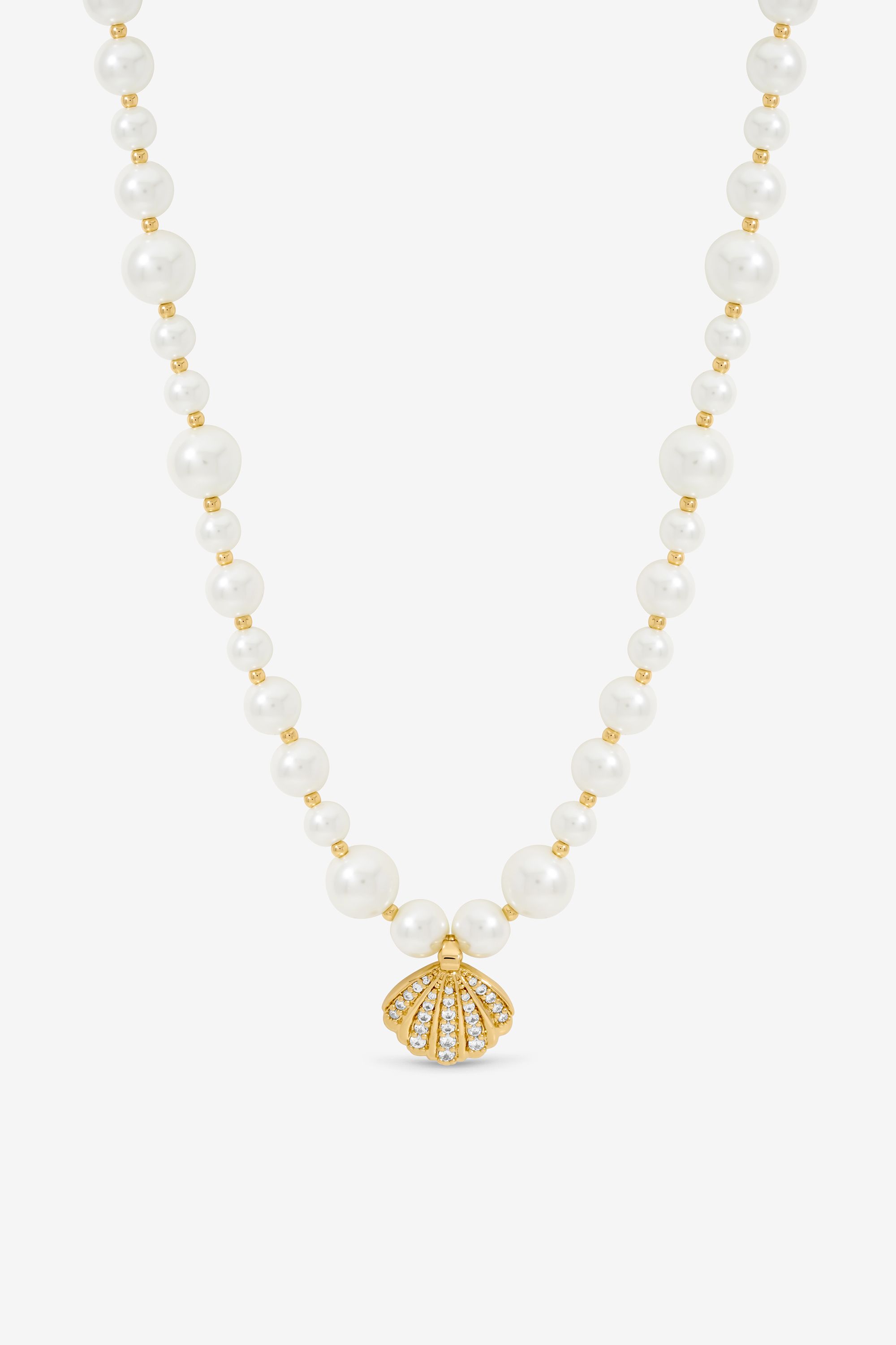 Inicio Gold Plated Pearl and Crystal Shell Necklace - Gift Pouch