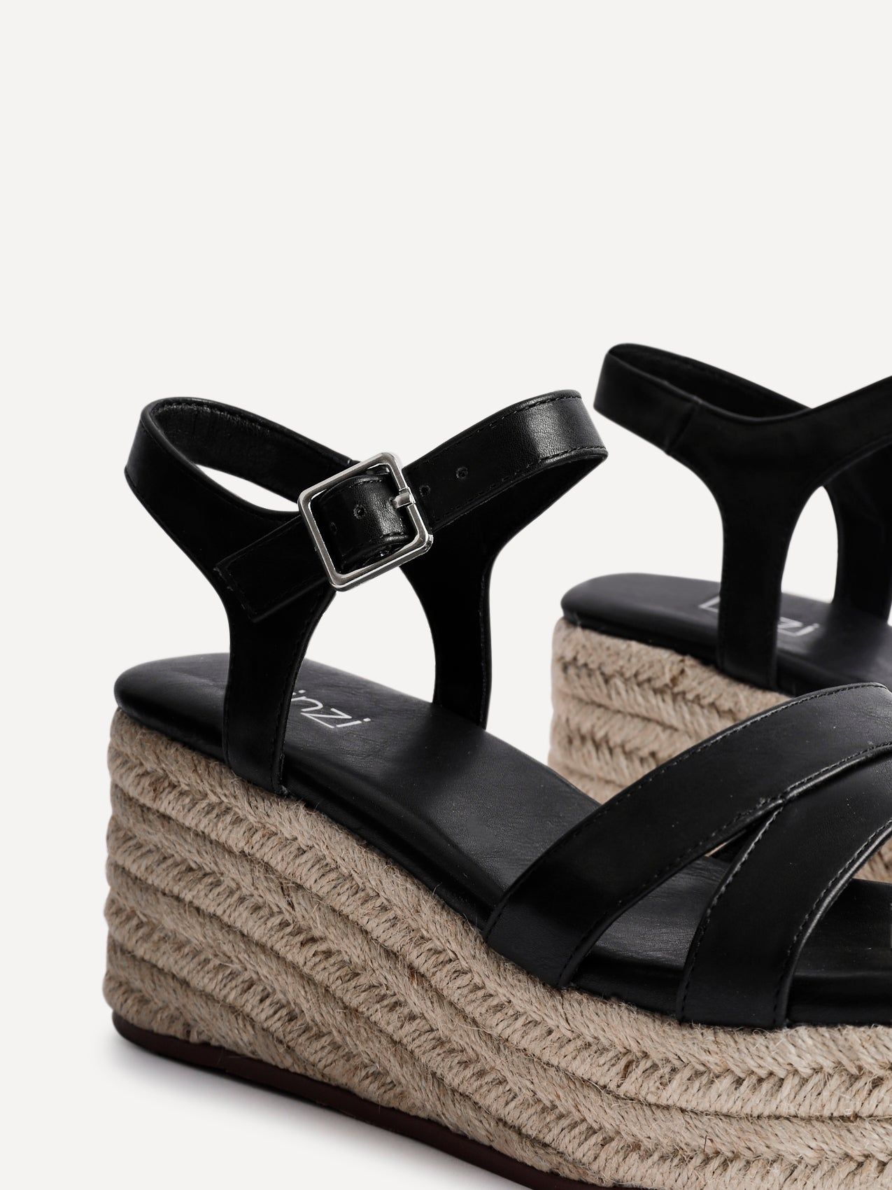 Linzi Contour Black Faux Leather Flatform Two Part Sandal image 4