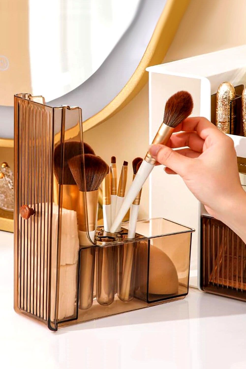 Living and Home Large Makeup Storage Organizer Cosmetic Skincare Display Box with Brush Holder Drawers image 3