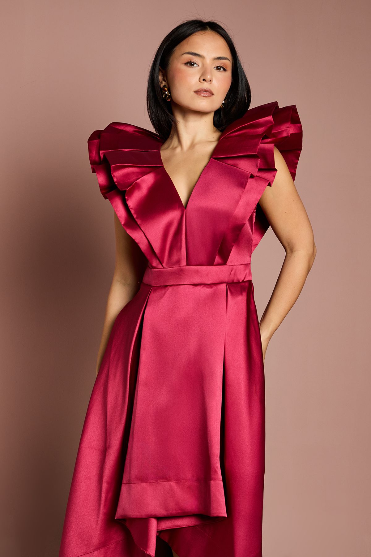 Coast Petite Frill Sleeve V Neck Midi Dress Red image 4