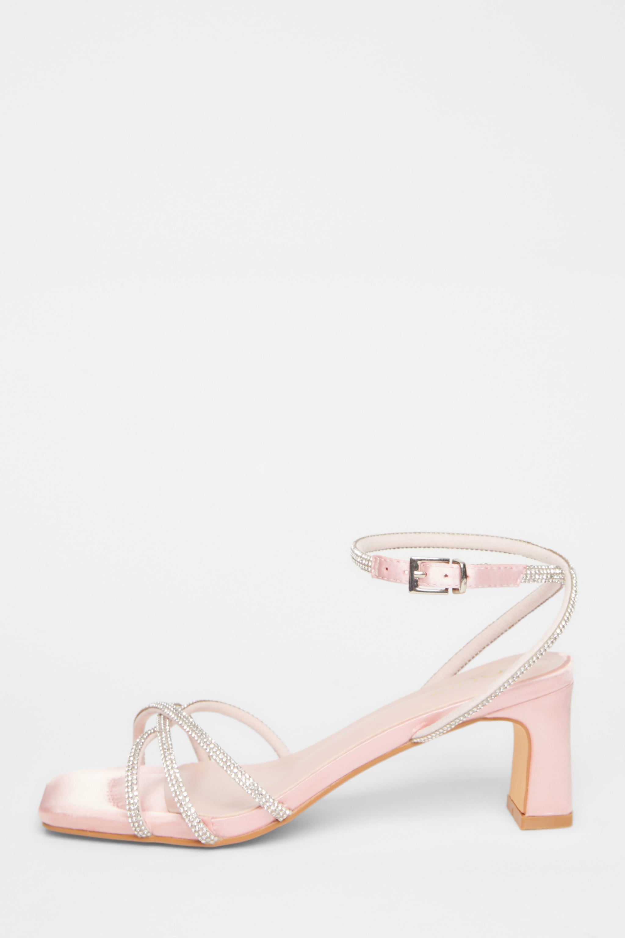 Quiz Pale Pink Diamante Strap Block Heels image 3