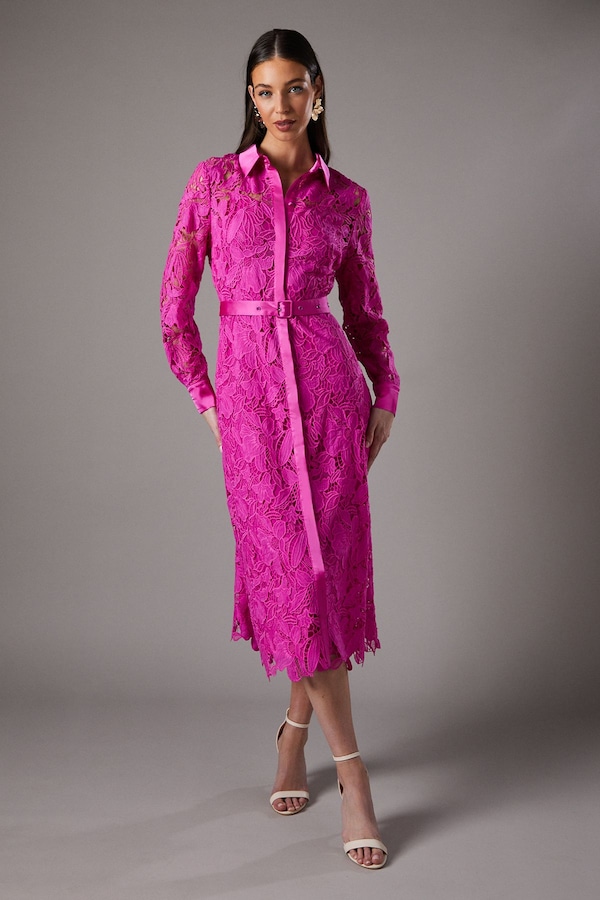 Coast Lace Shirt Dress Magenta