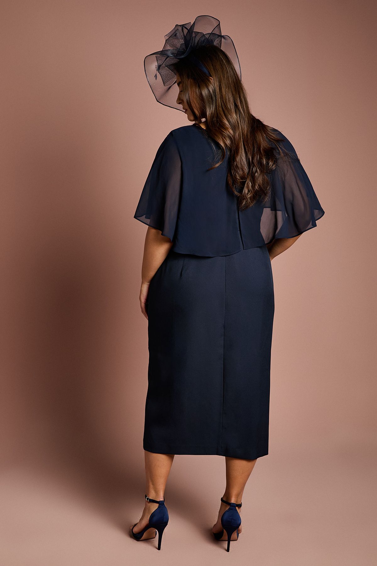 Coast Plus Chiffon Cape Pencil Dress Navy image 3