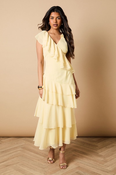Oasis Petite Ruffle Asymmetric Maxi Dress Yellow
