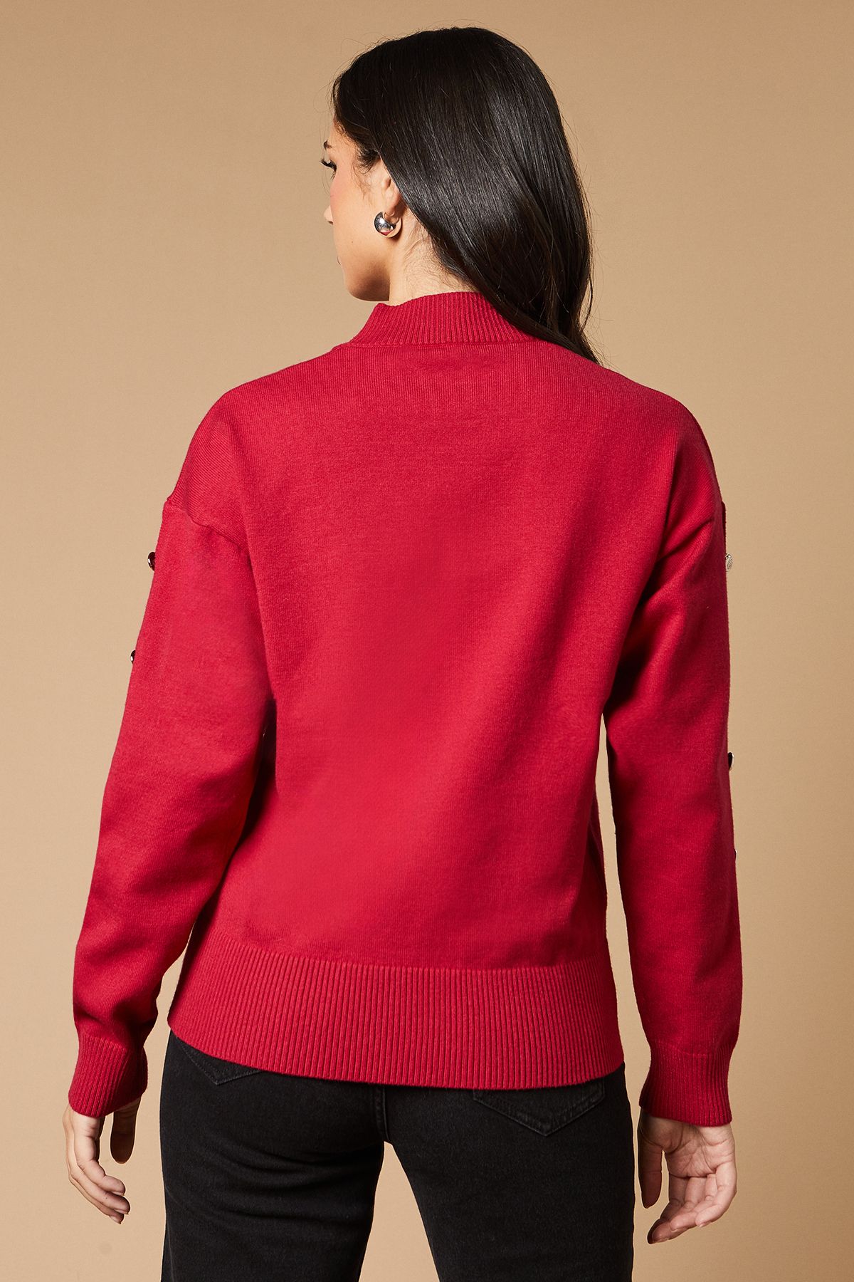 Oasis Button Down Sleeve High Neck Jumper Red image 3