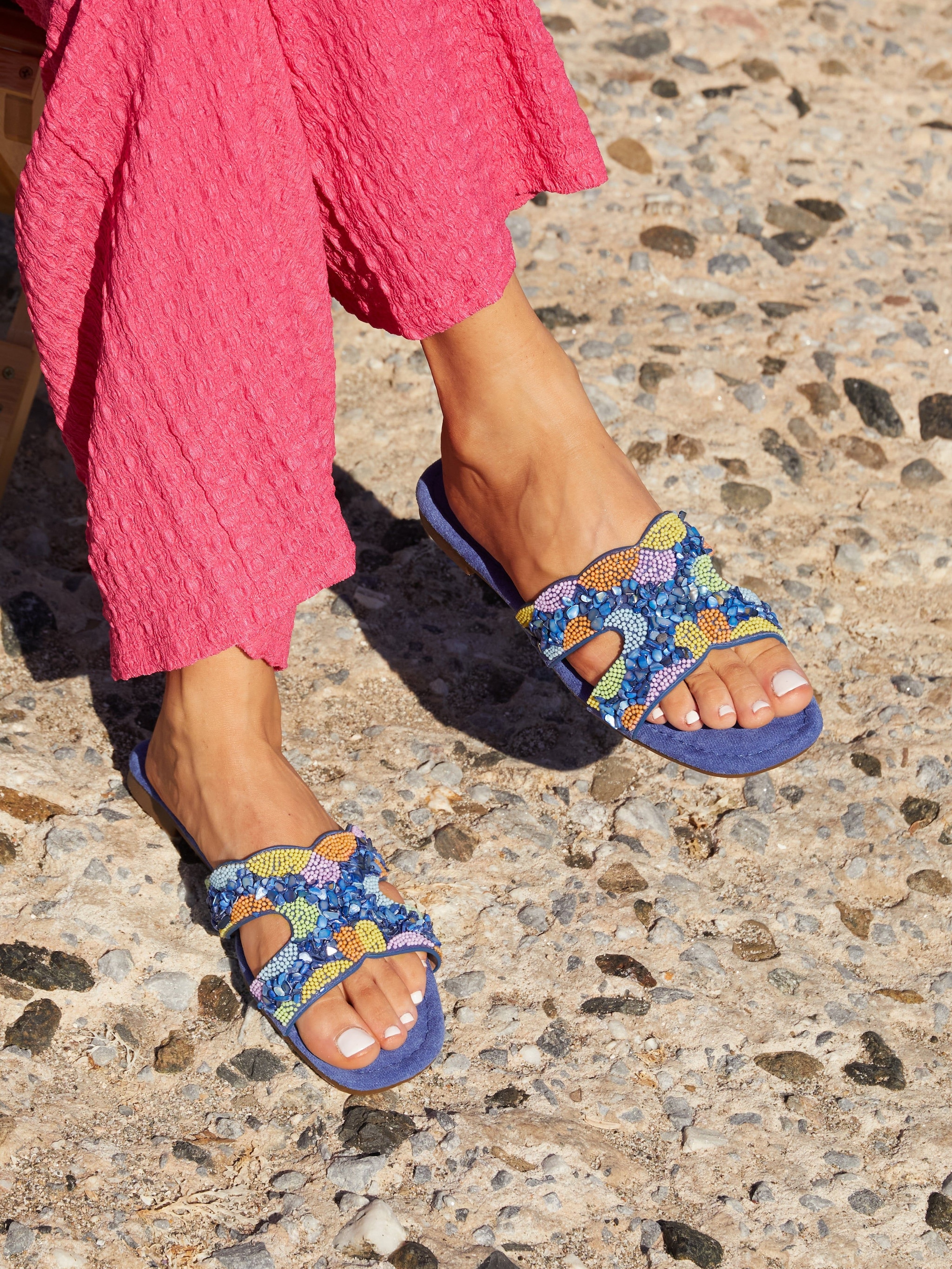 Linzi Zahara Cobalt Blue Faux Suede Embellished Slider Sandal image 2