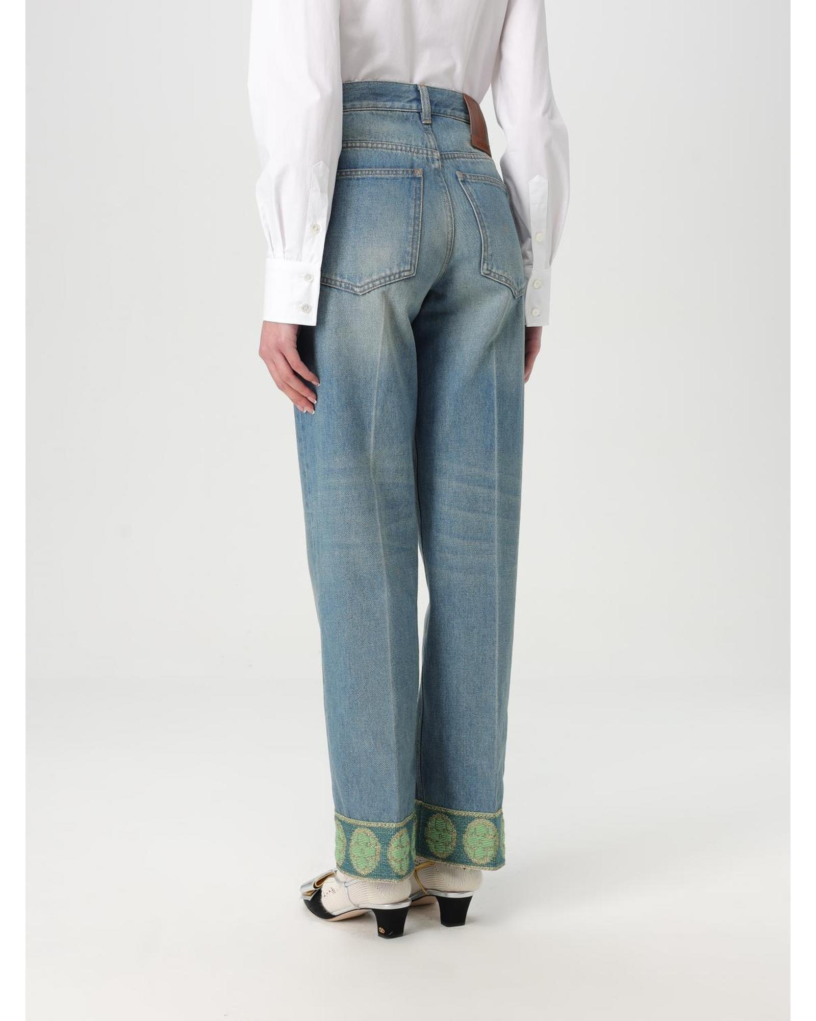 Valentino Straight Leg Jeans Embroidered Cuffs Wo - Blue image 3