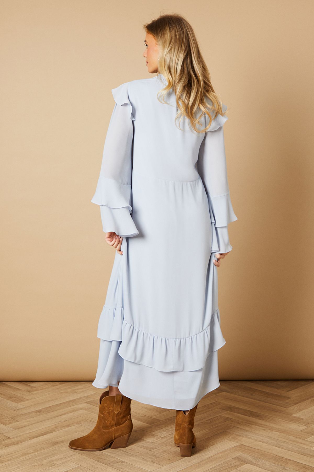 Oasis Plain Drawstring Waist Midi Dress Blue image 3