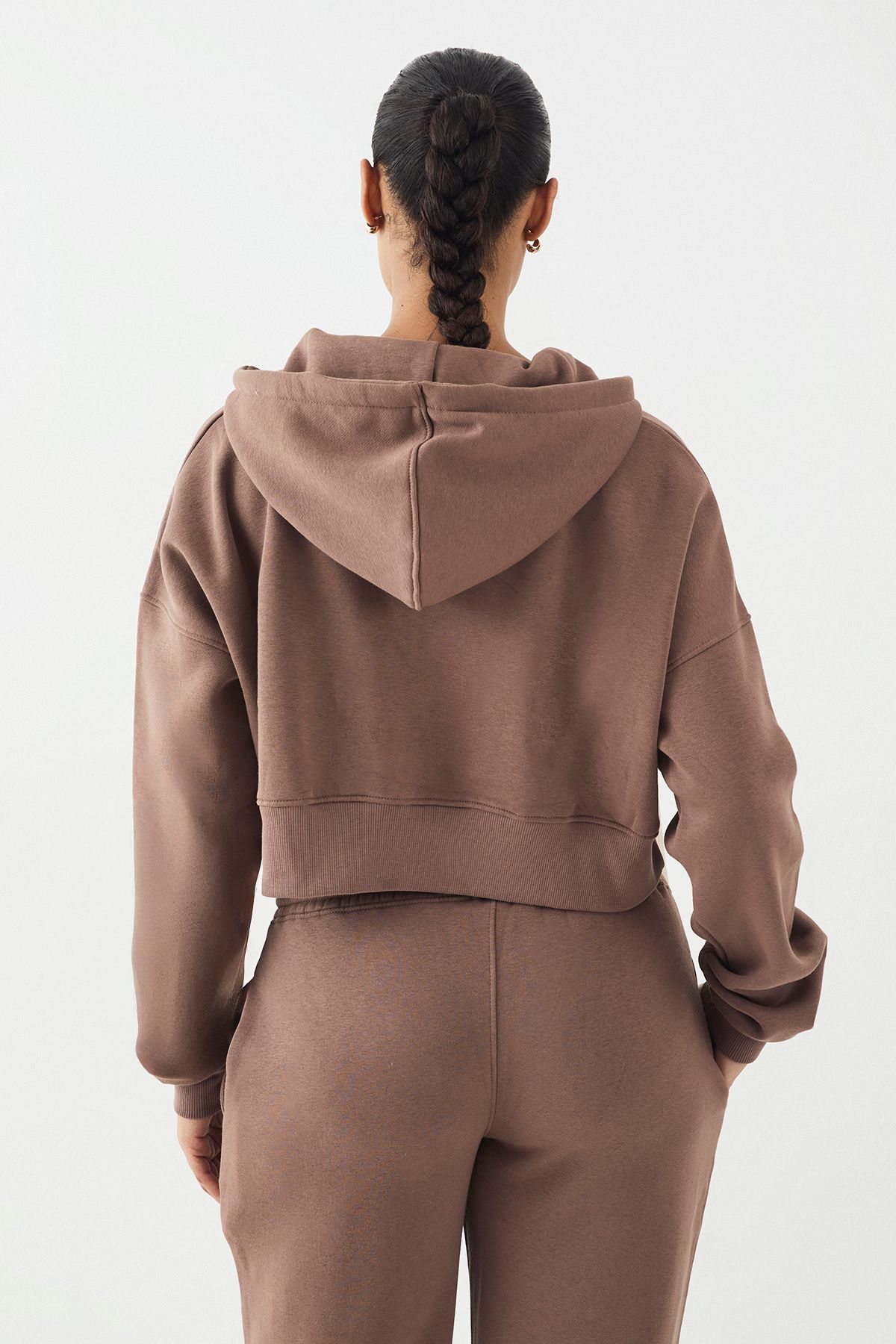 DSGN Studio DSGN Studio Contrast Drawcord Boxy Crop Hoodie Mocha image 2