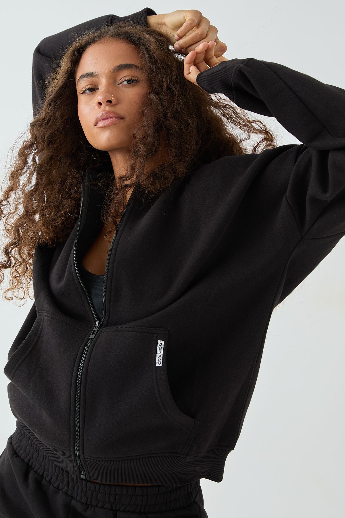 DSGN Studio DSGN Studio Oversized Zip Through Hoodie Black image 1