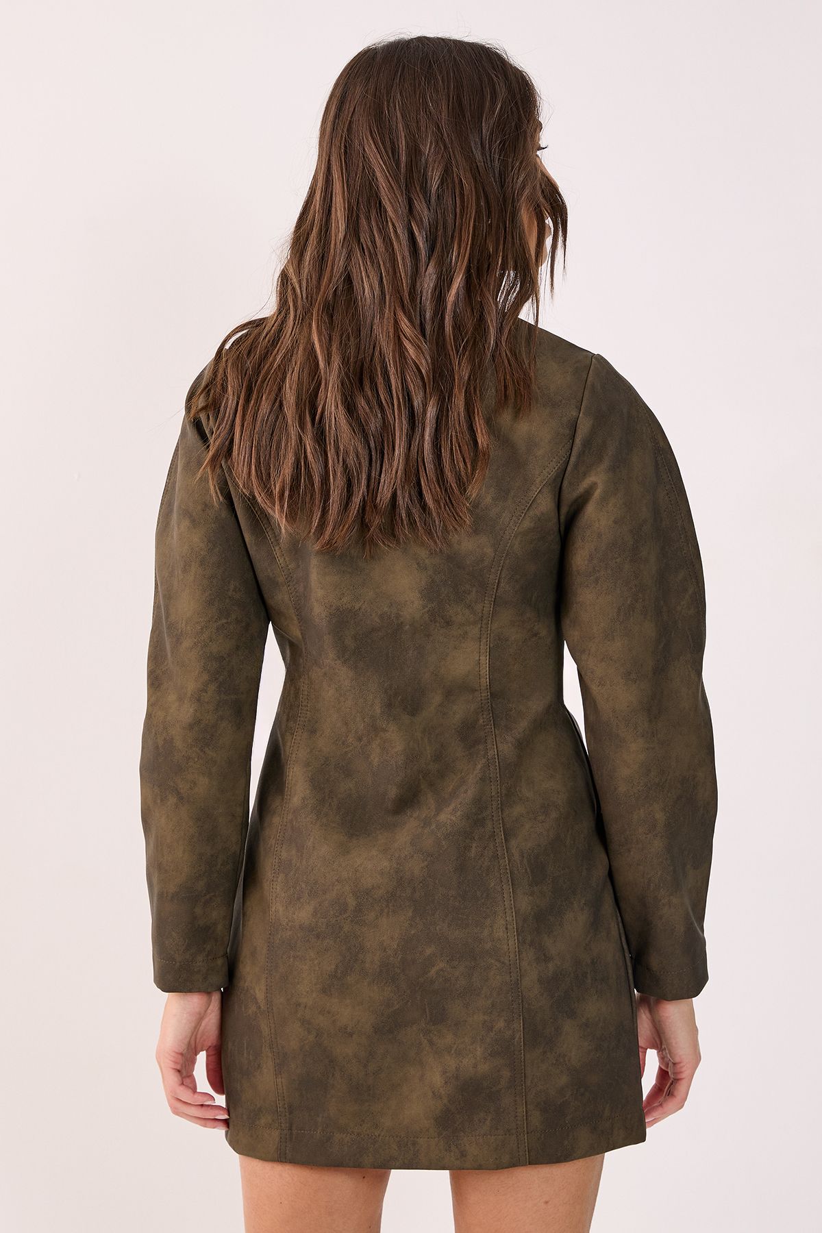 NastyGal Cocoon Sleeve Faux Leather Blazer Mini Dress Olive image 4