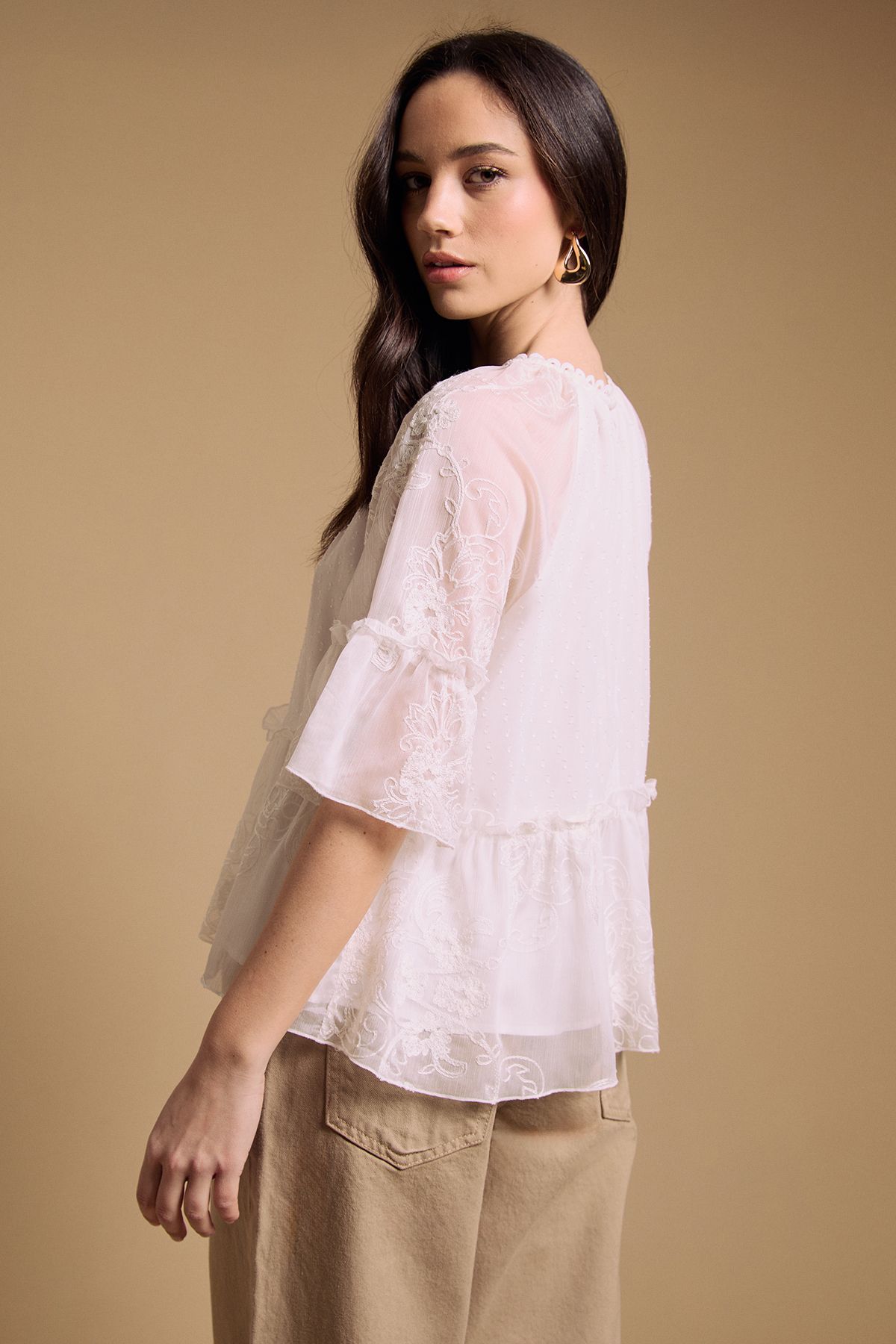 Oasis Chiffon Peplum Blouse Ivory image 3