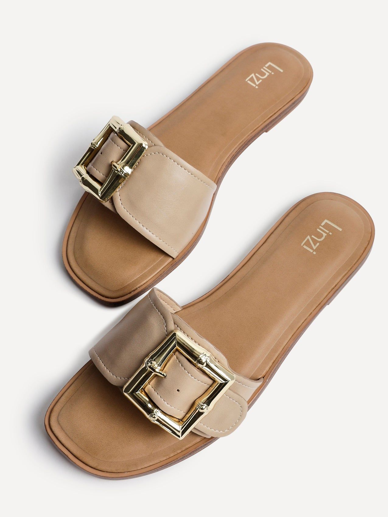 Linzi Tyla Taupe Faux Leather Flat Slider Sandal image 4
