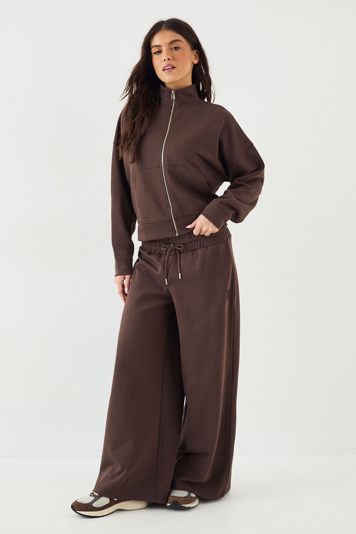 DSGN Studio DSGN Studio Interlock Funnel Neck Zip Through Bomber Dark Chocolate image 3