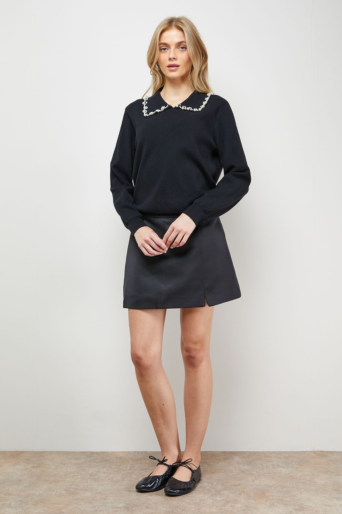 Oasis Embellished Collar Detail Jumper Black image 4