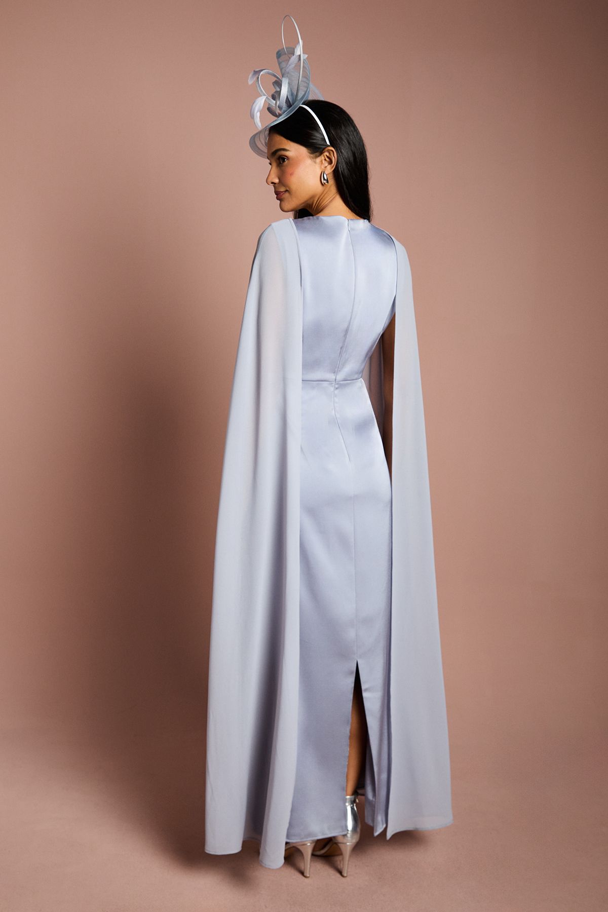 Coast Sleeveless Crepe Maxi Dress With Chiffon Cape Pale Blue image 3