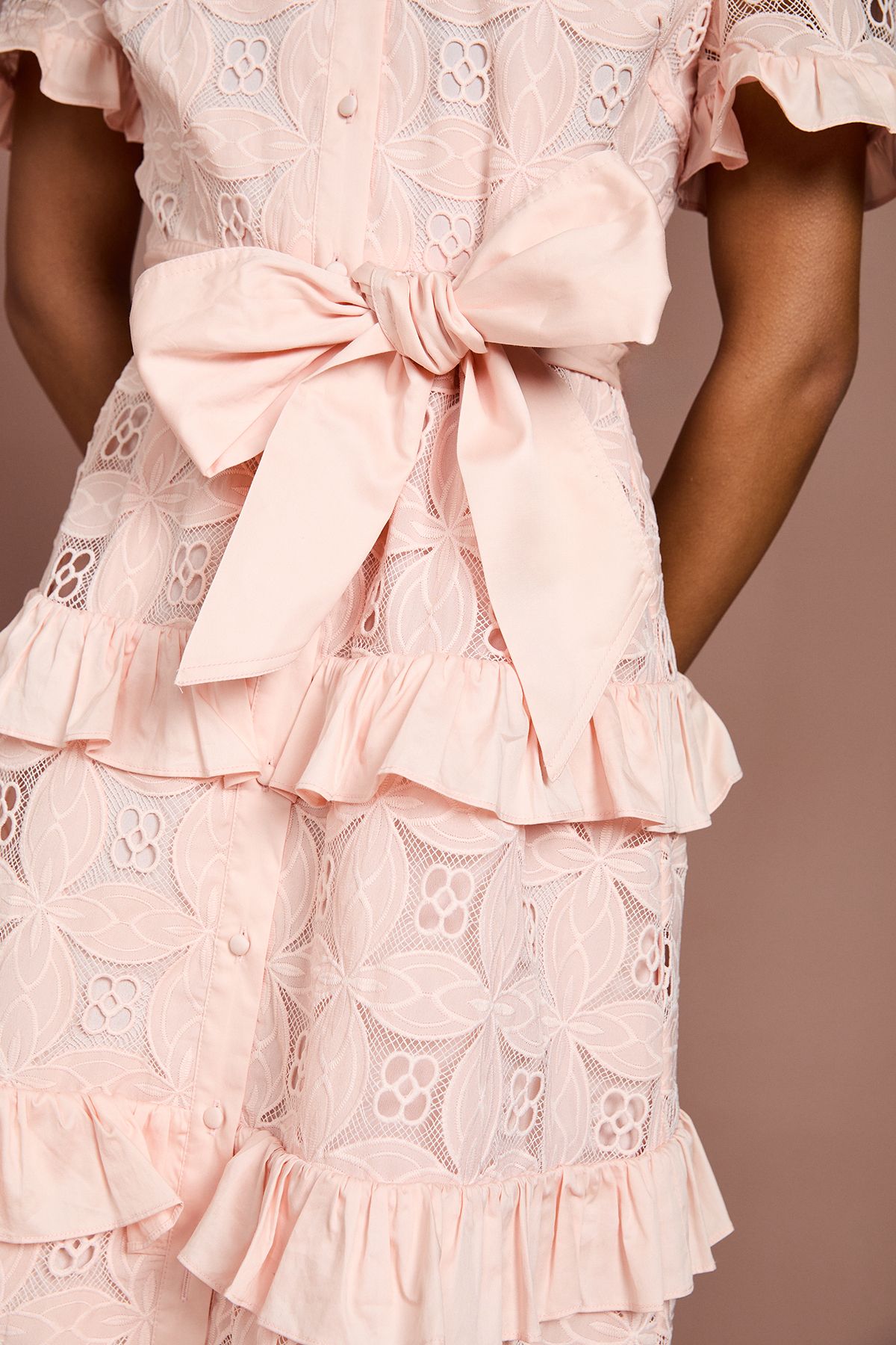 Coast Tiered Lace Shirt Midi Dress Peach image 4