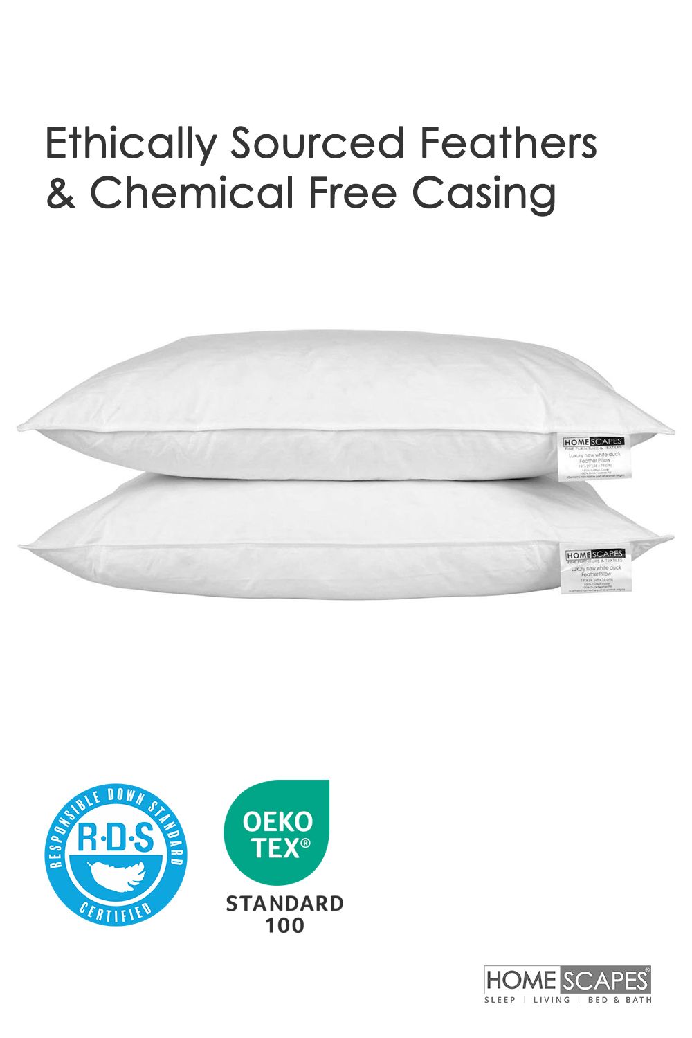 Homescapes Duck Feather Pillow Pack x 4 Luxurious, Ethically Sourced Comfort image 3