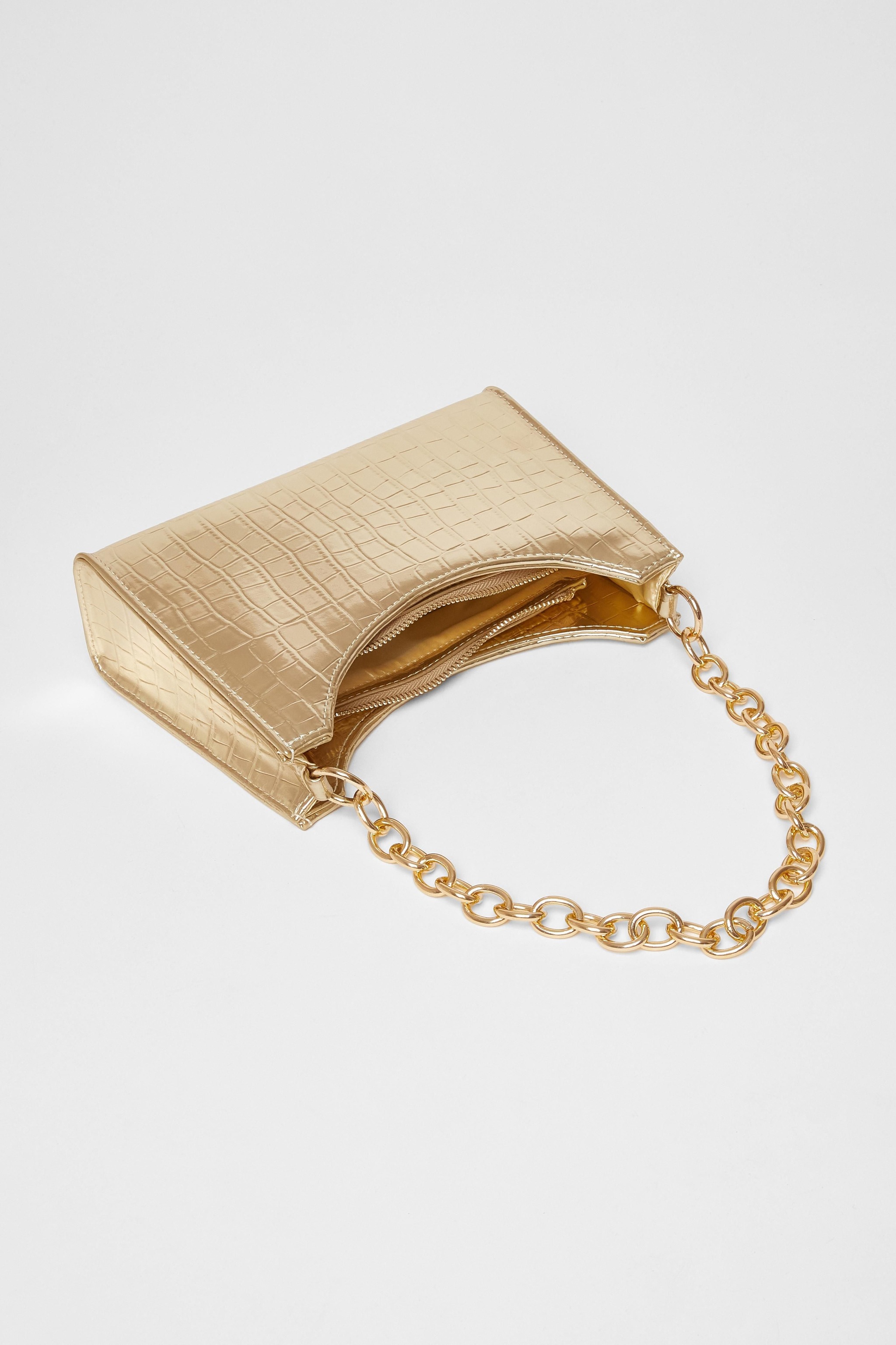Quiz Gold Croc Chain Strap Shoulder Bag image 2