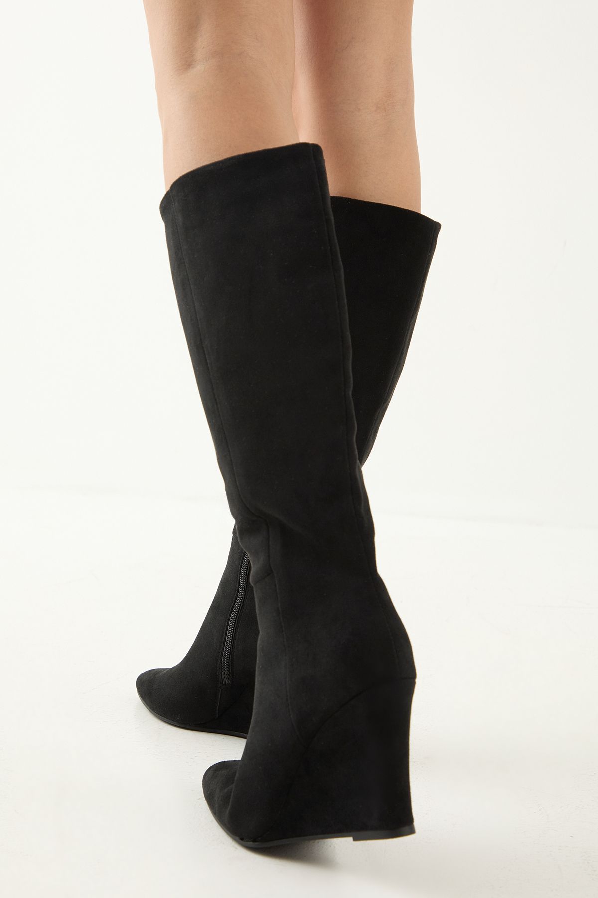 MissPap Faux Suede High Wedge Knee Boots Natural Black image 3