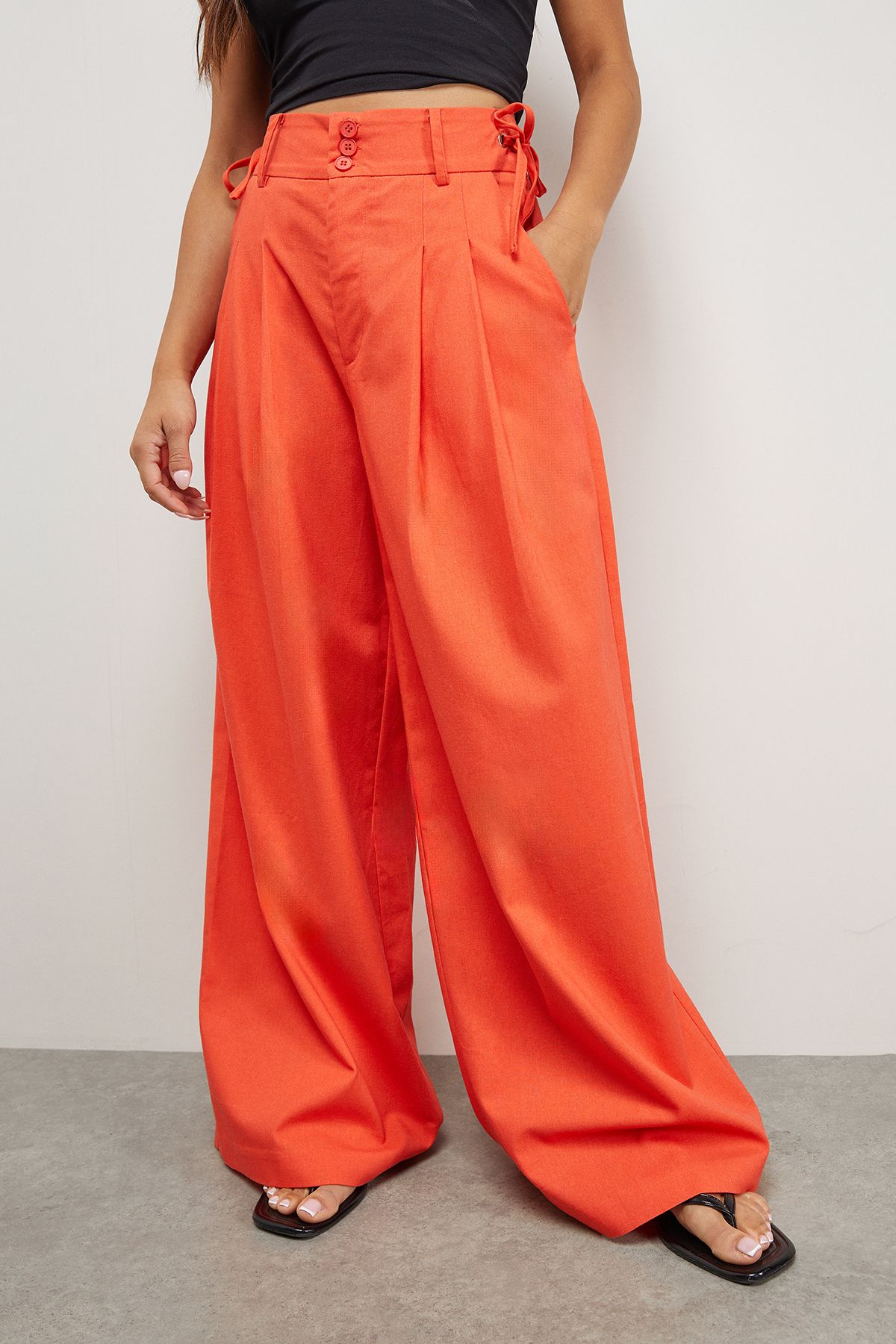 Warehouse Petite Linen Blend Tailored Trouser Orange image 2