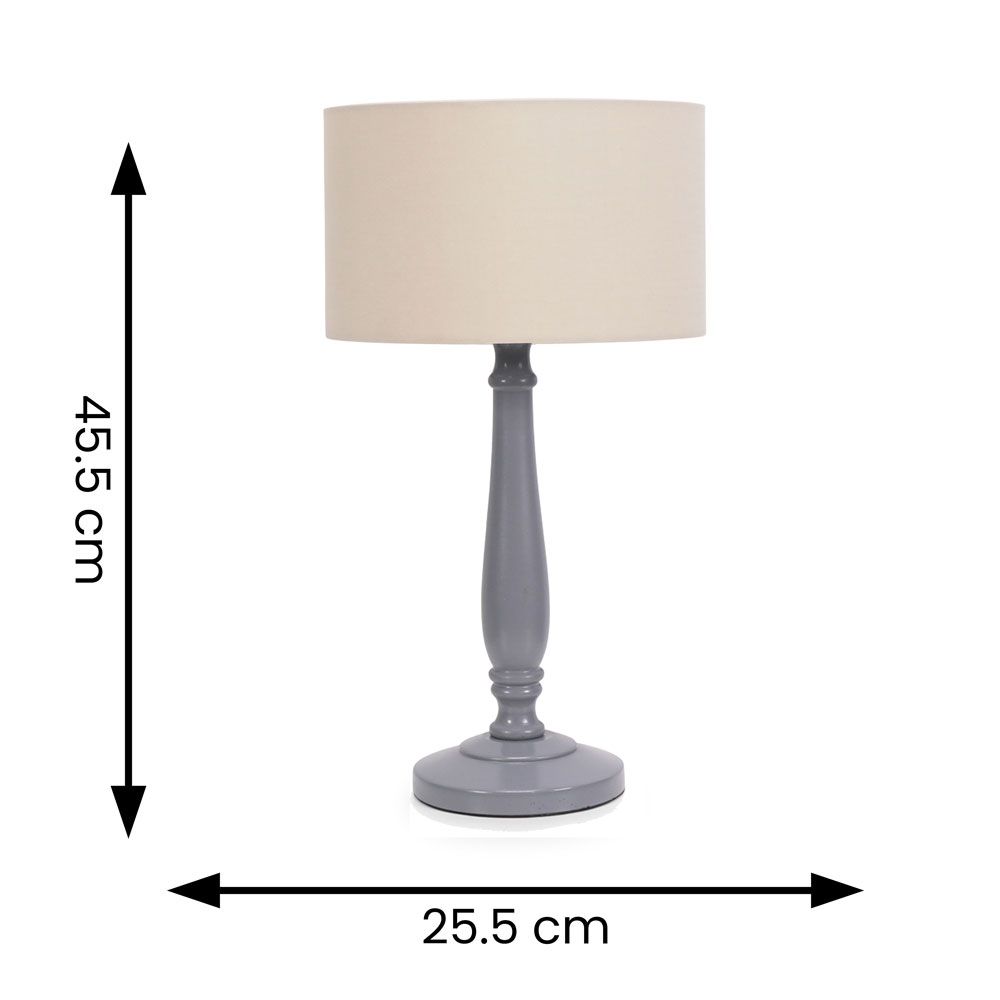 ValueLights Victoria Grey Wood Traditional Table Lamp with Fabric Drum Shade image 6