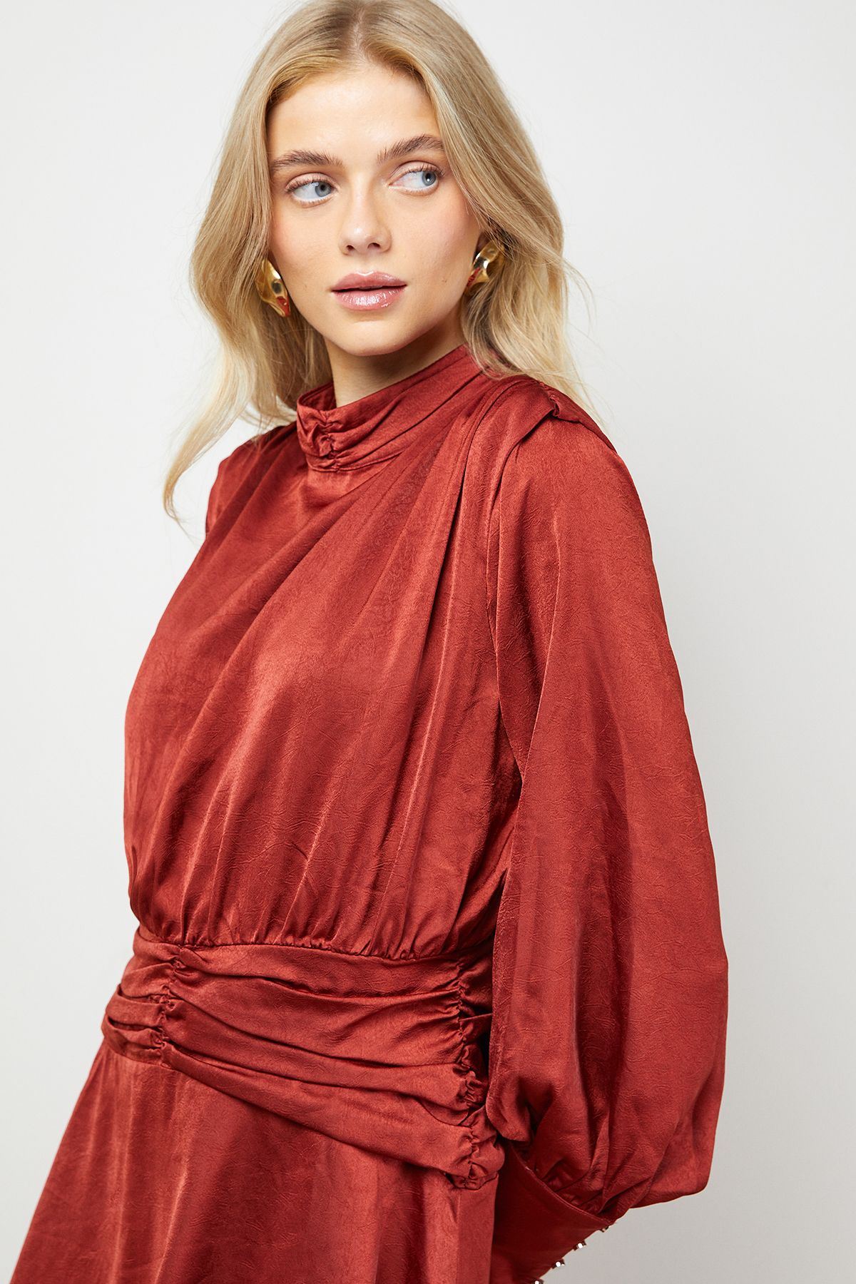 Oasis Volume Shoulder Western Mini Dress Ginger image 2