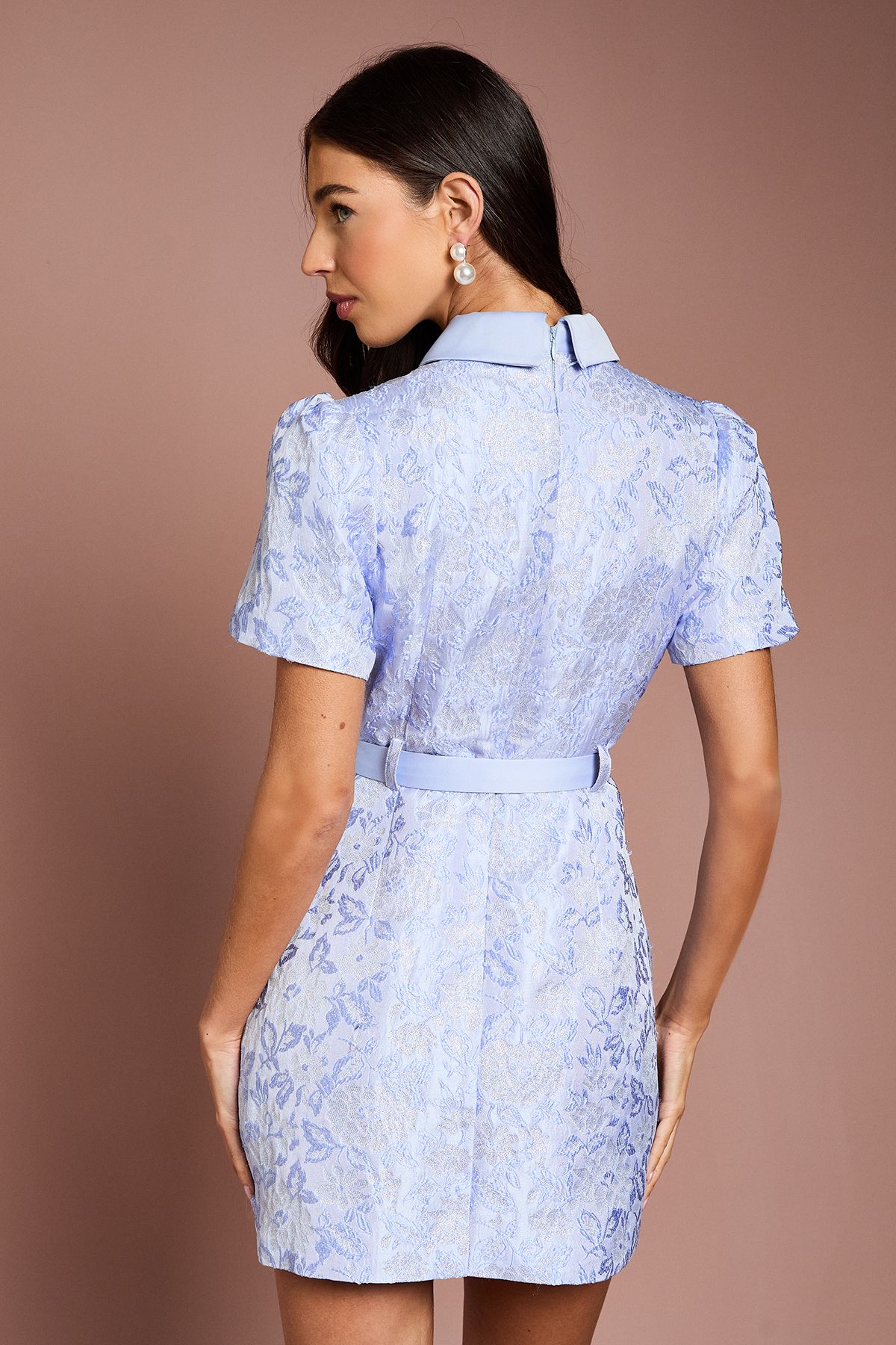 Coast Short Sleeve Jacquard Mini Dress Pale Blue image 3