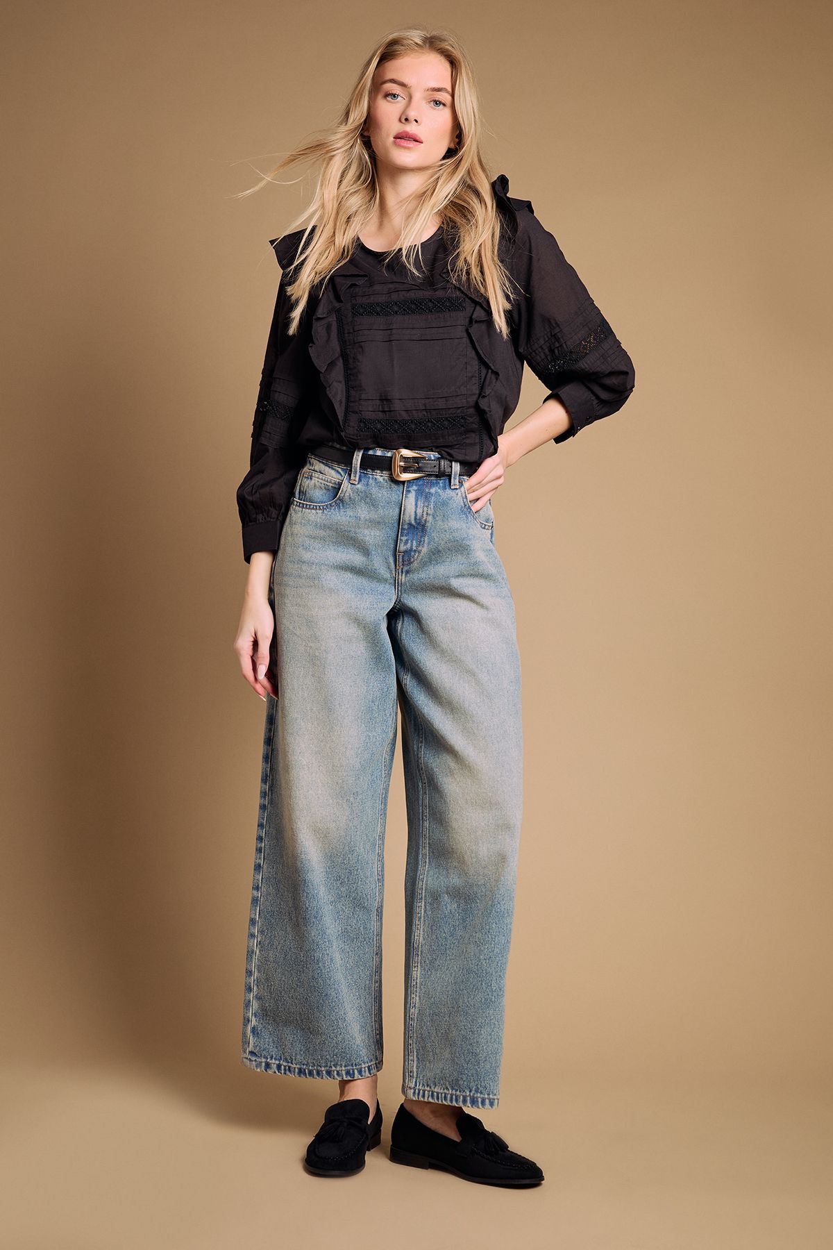 Oasis Toni Faux Suede Tassel Loafers Natural Black image 2