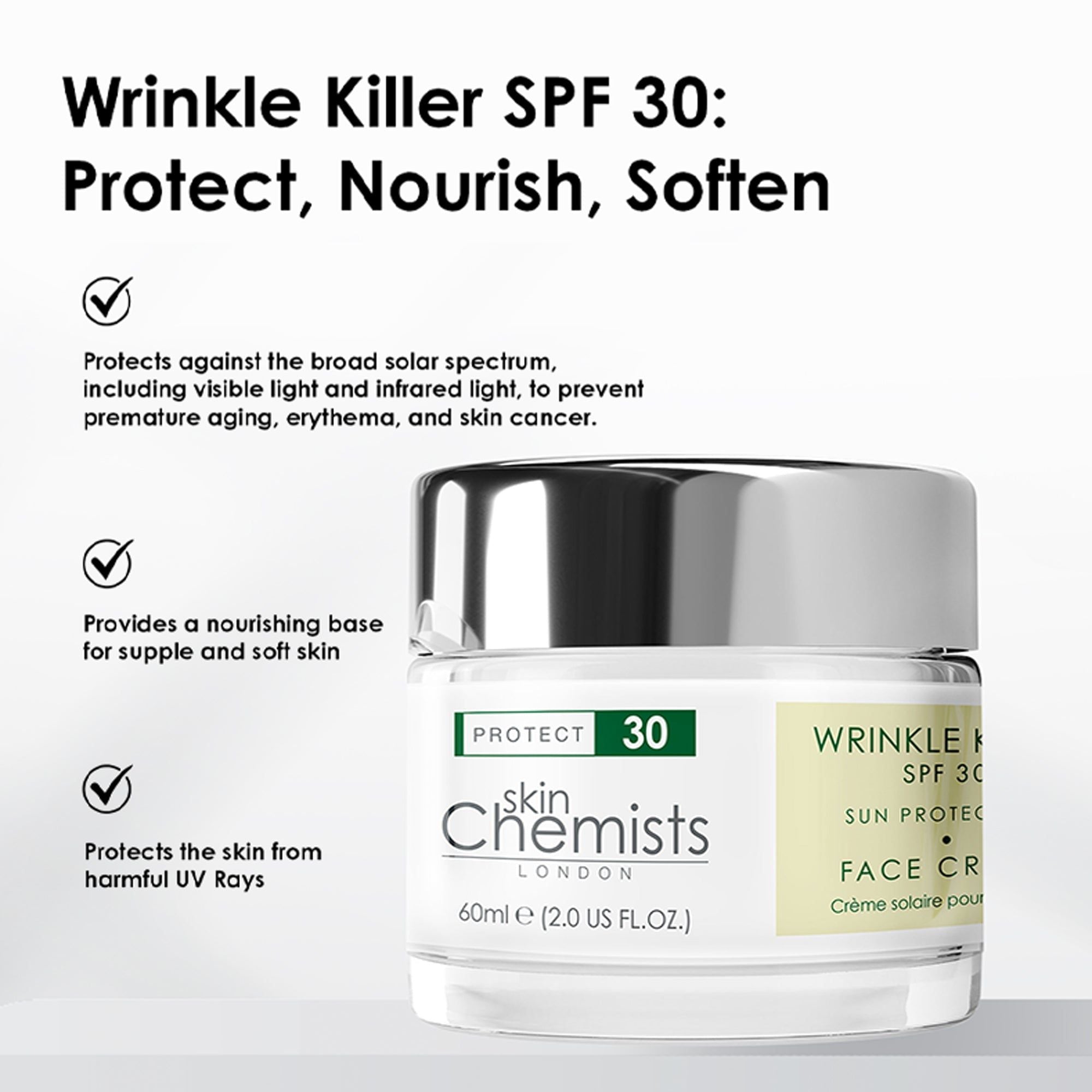 skinChemists professional Wrinkle Killer Sun Protection Day Moisturiser SPF 30 60ml x 2 Duo Pack image 5