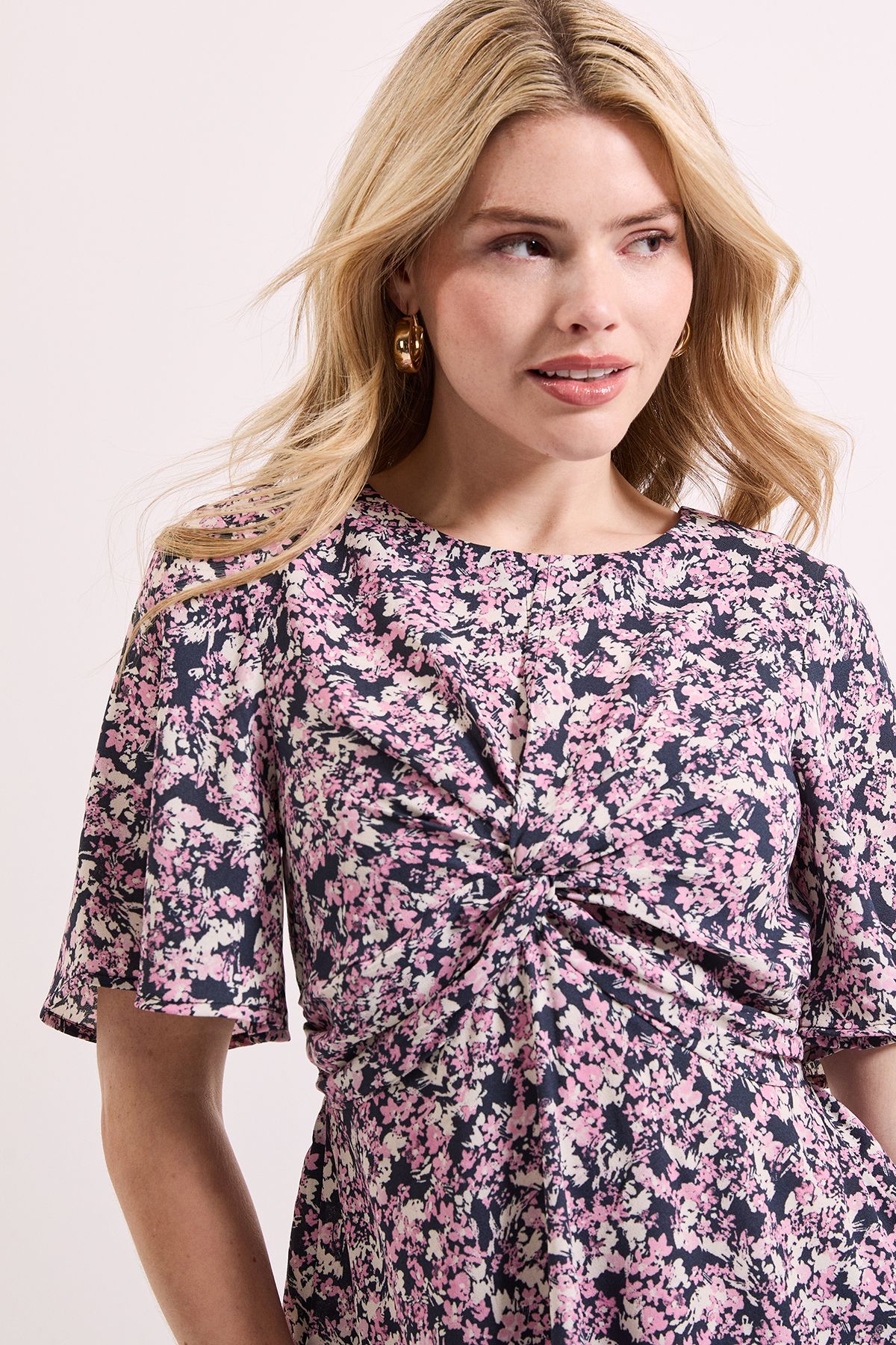 Dorothy Perkins Pink Floral Twist Front Angel Sleeve Top Floral image 3