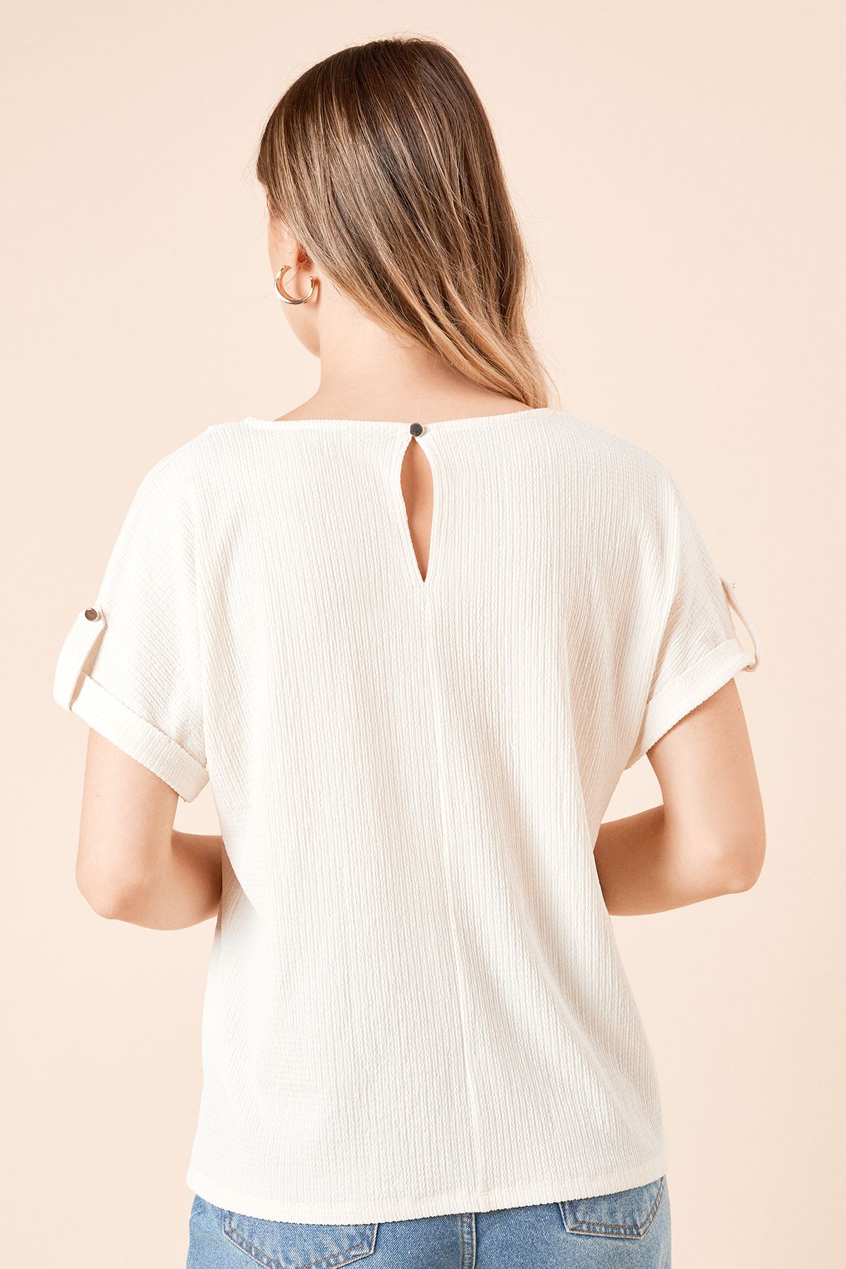 Dorothy Perkins V Neck Roll Sleeve Jersey Top Cream image 4