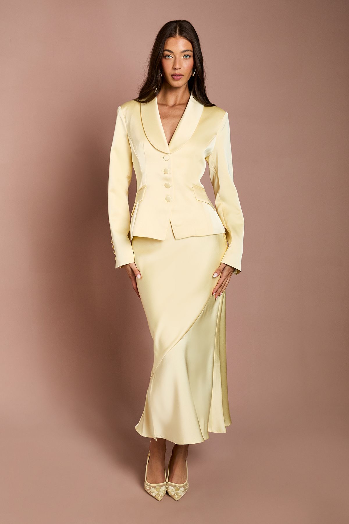 Coast Satin Detail Fitted Skirt Lemon