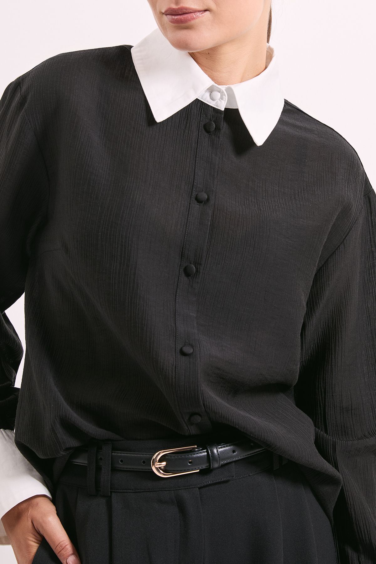 Principles Black Contrast Detail Sheer Shirt Black image 4