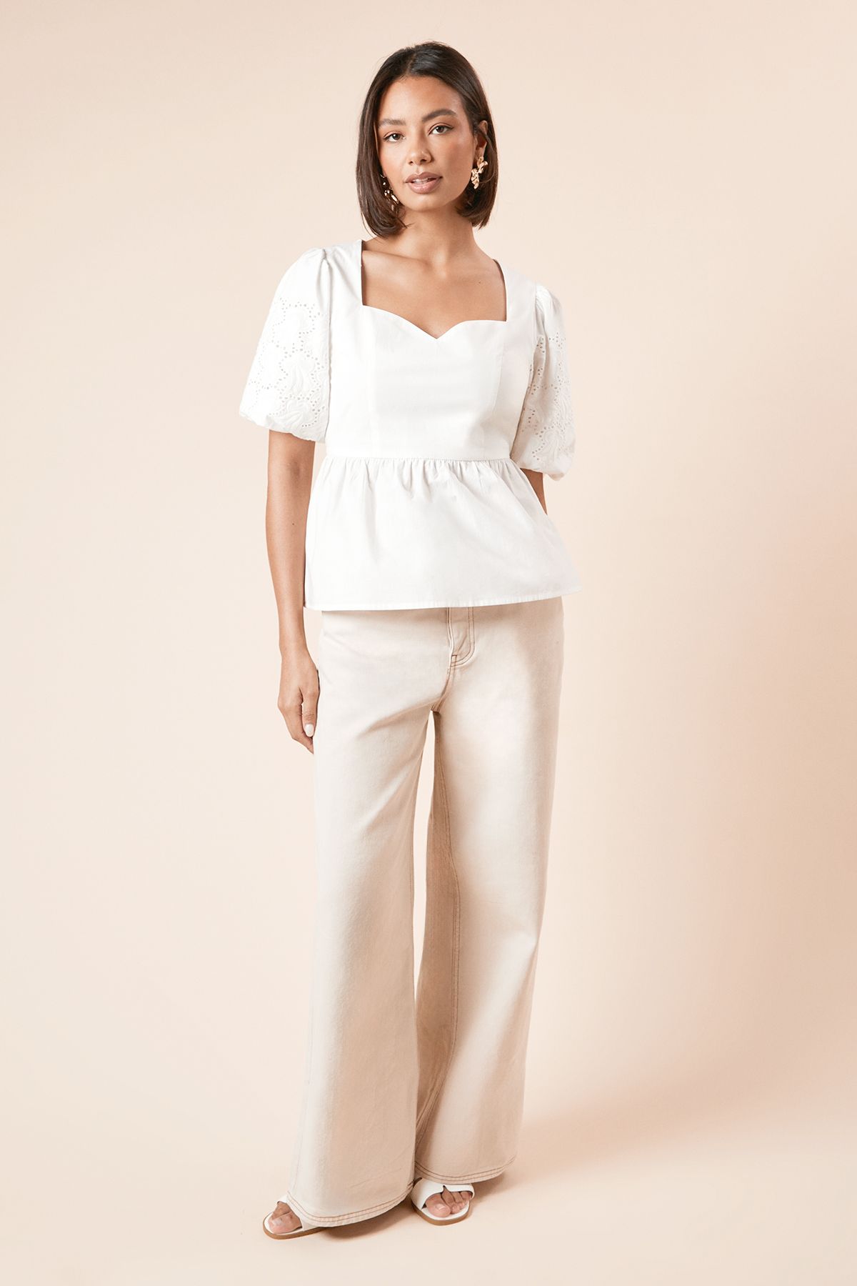 Dorothy Perkins Cutwork Sleeve Poplin Blouse White image 2